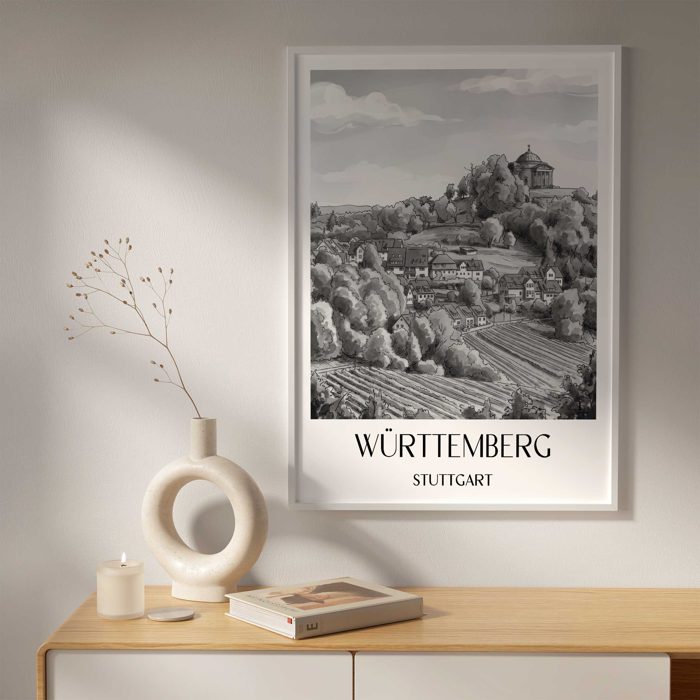 württemberg-stuttgart-deutschland-poster-aquarell-schwarz-weiss