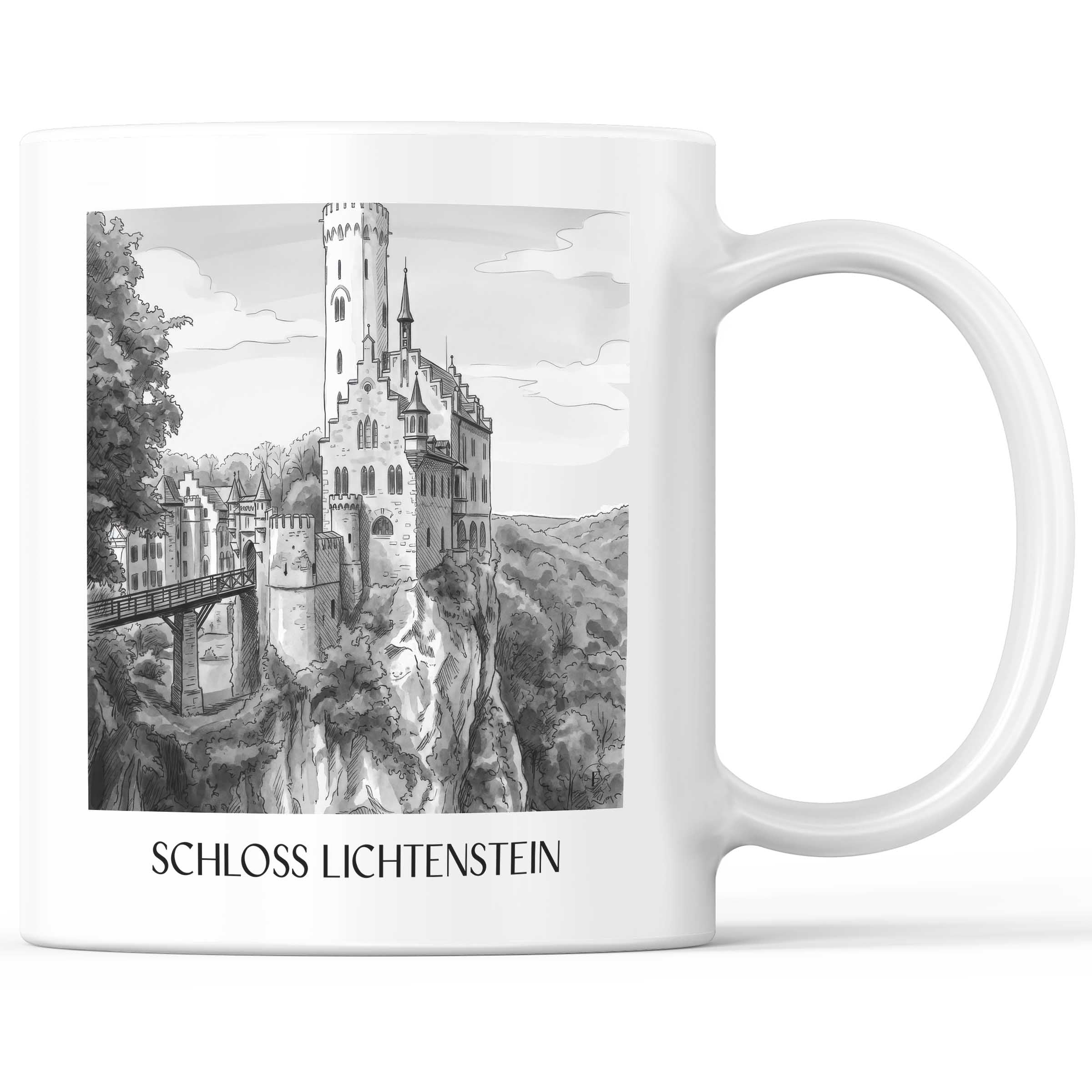 Schloss Lichtenstein Kaffeebecher - Reutlingen - Deutschland Becher - Kaffeetasse im Aquarell Schwarz-Weiß Stil