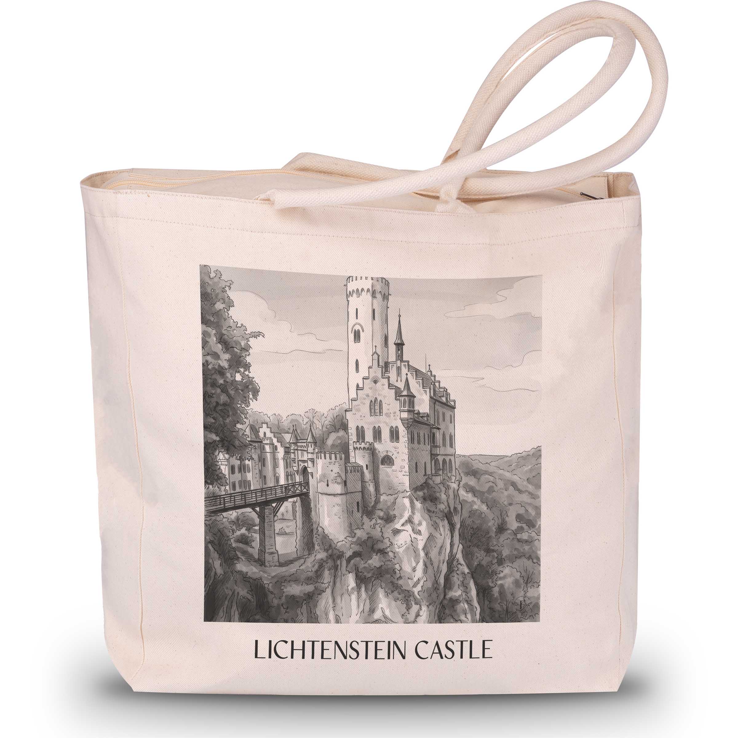 Schloss Lichtenstein Shopping Tasche - Reutlingen - Deutschland Tote Bag - Einkaufstasche im Aquarell Schwarz-Weiß Stil