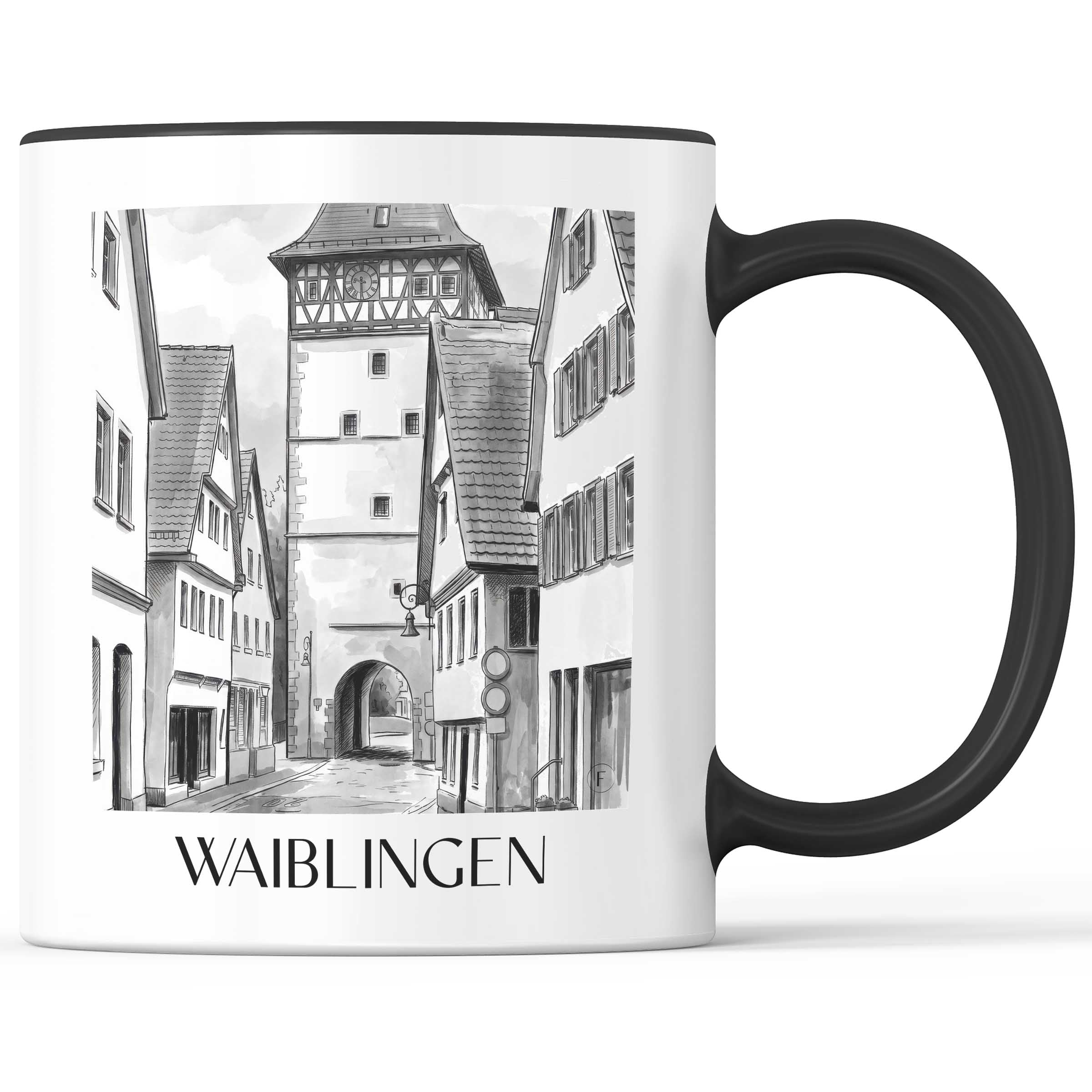 waiblingen-deutschland-kaffeebecher-aquarell-schwarz-weiss