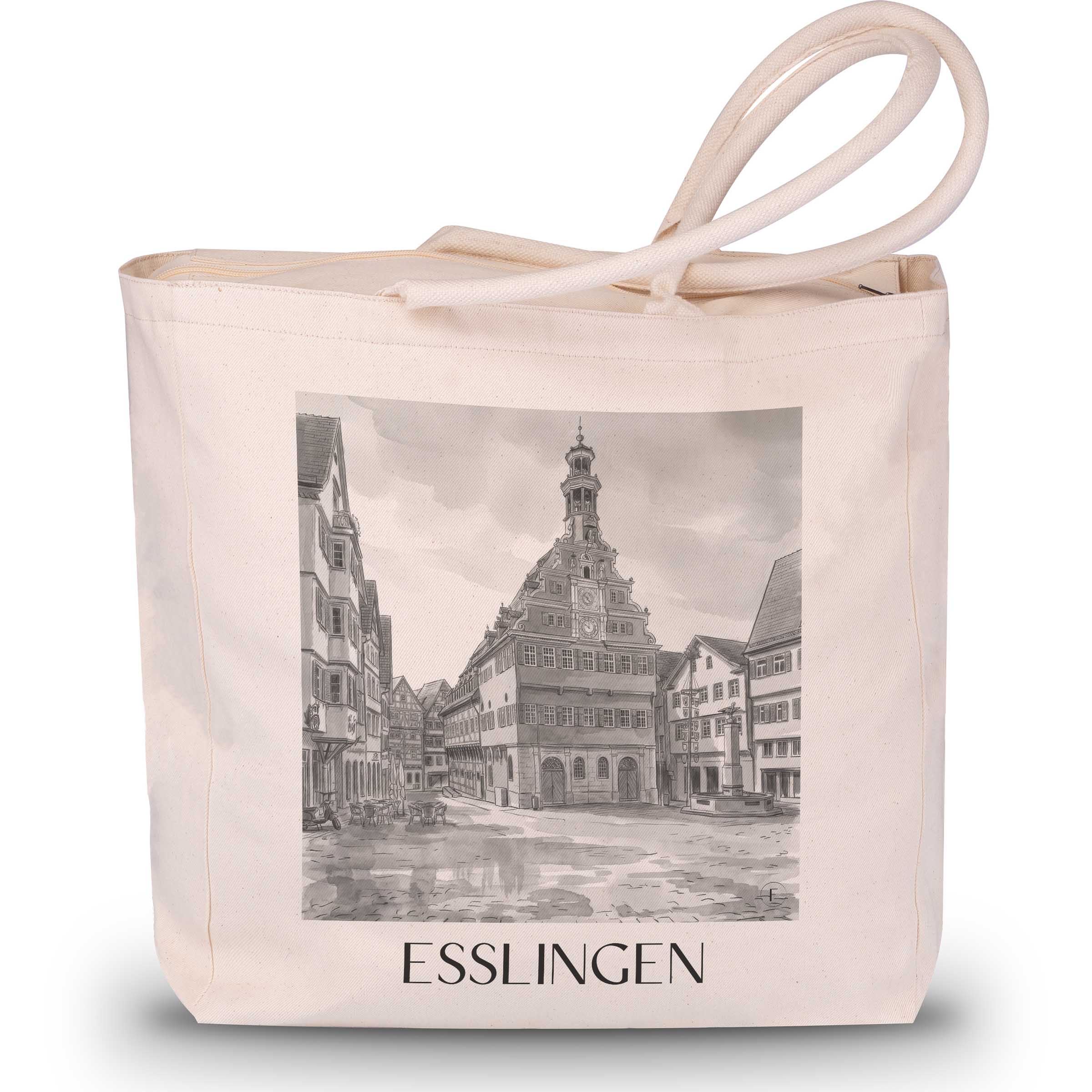 esslingen-deutschland-einkaufstasche-aquarell-schwarz-weiss