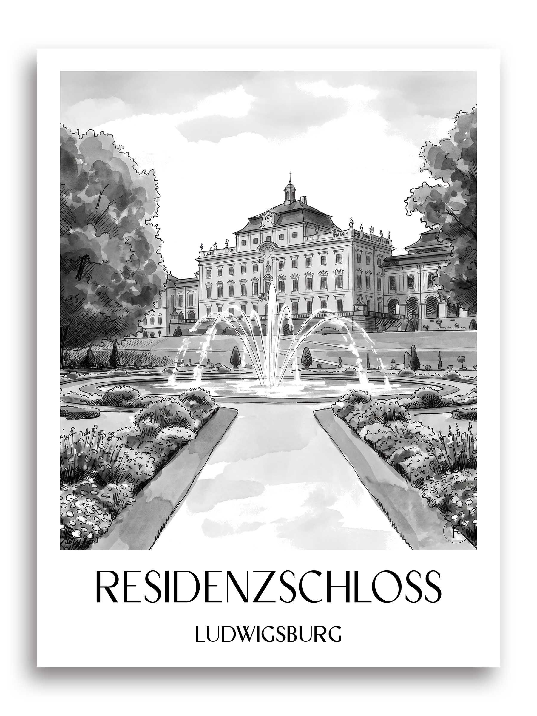 residenzschloss-ludwigsburg-deutschland-poster-aquarell-schwarz-weiss