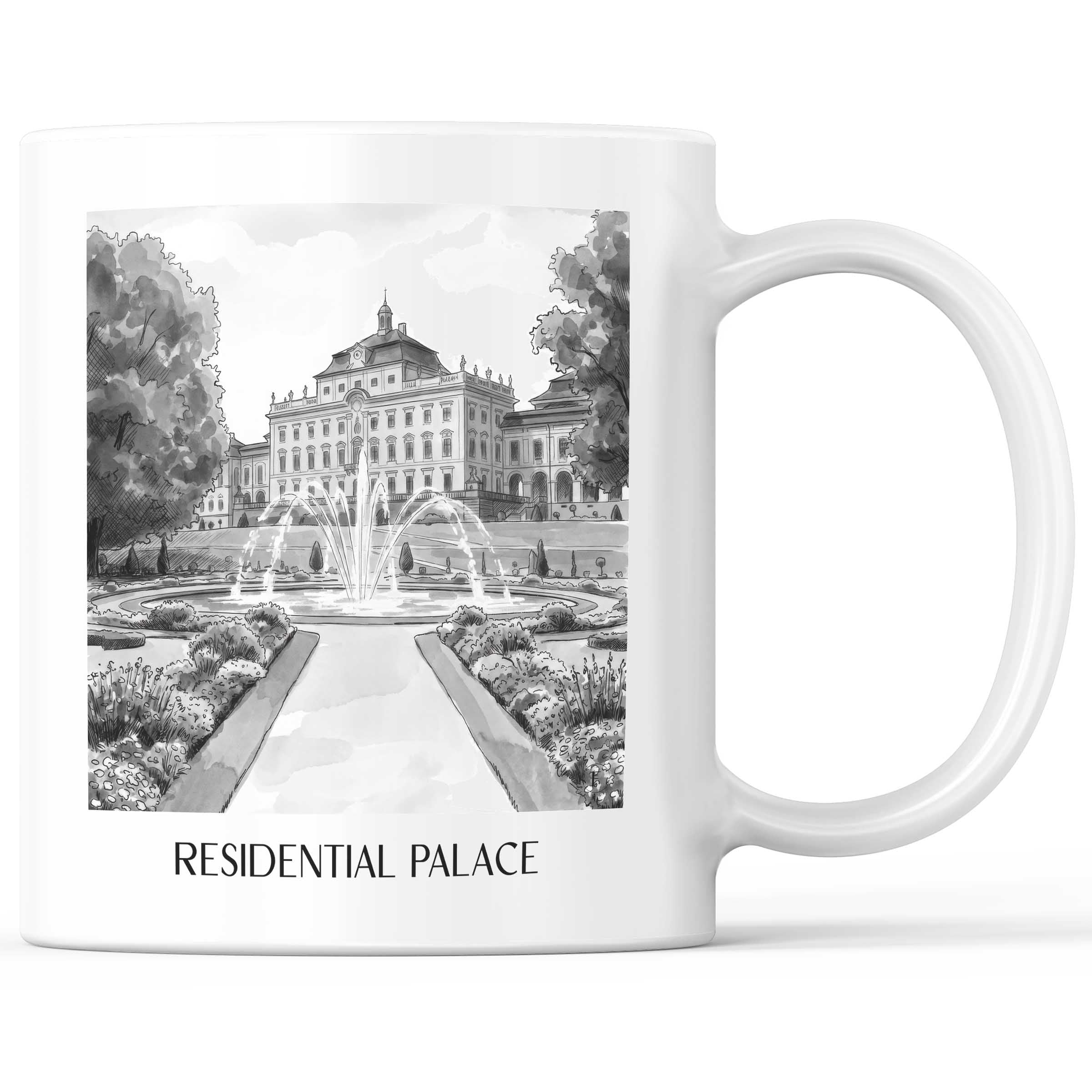 Residenzschloss Kaffeebecher - Ludwigsburg - Deutschland Becher - Kaffeetasse im Aquarell Schwarz-Weiß Stil