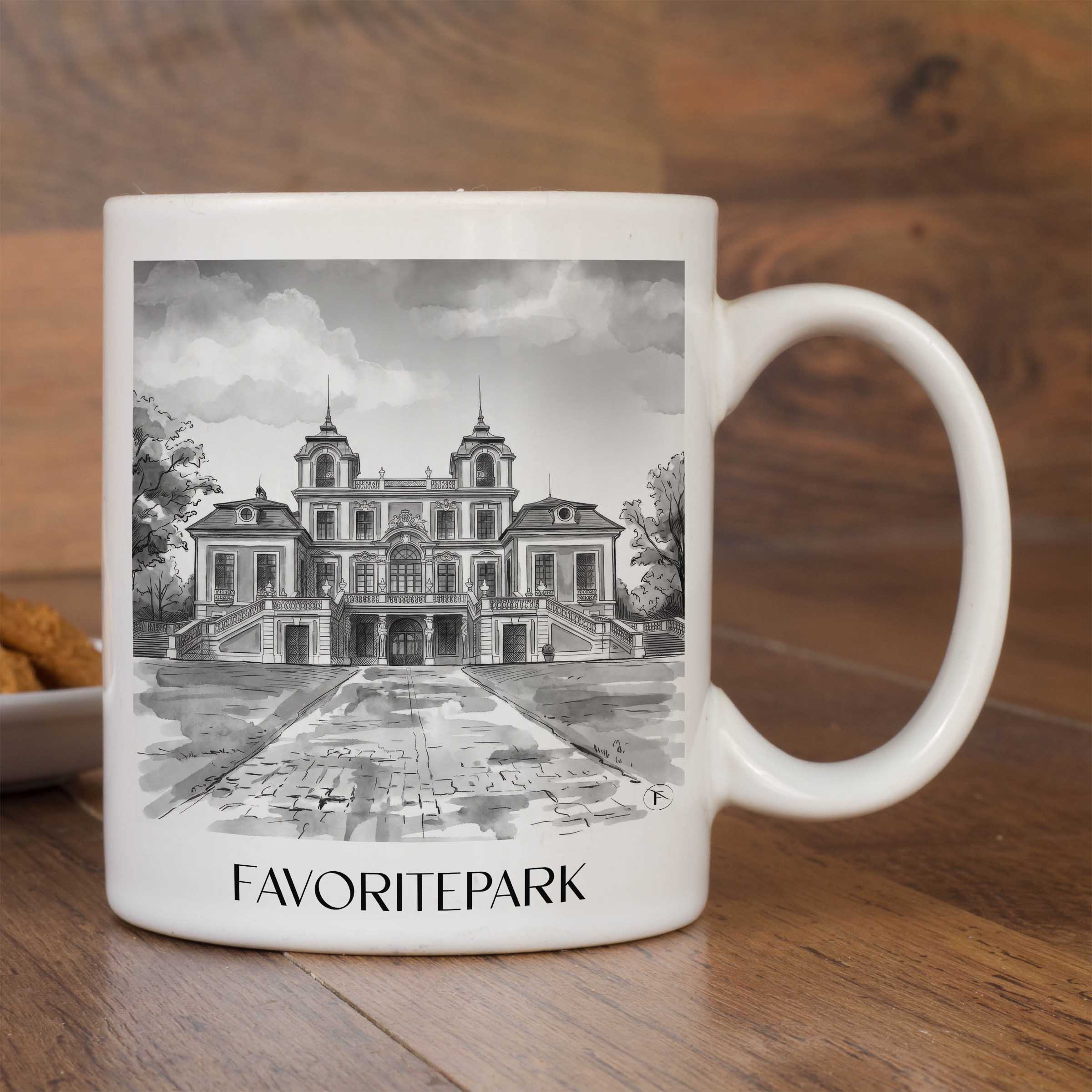 favoritepark-ludwigsburg-deutschland-kaffeebecher-aquarell-schwarz-weiss