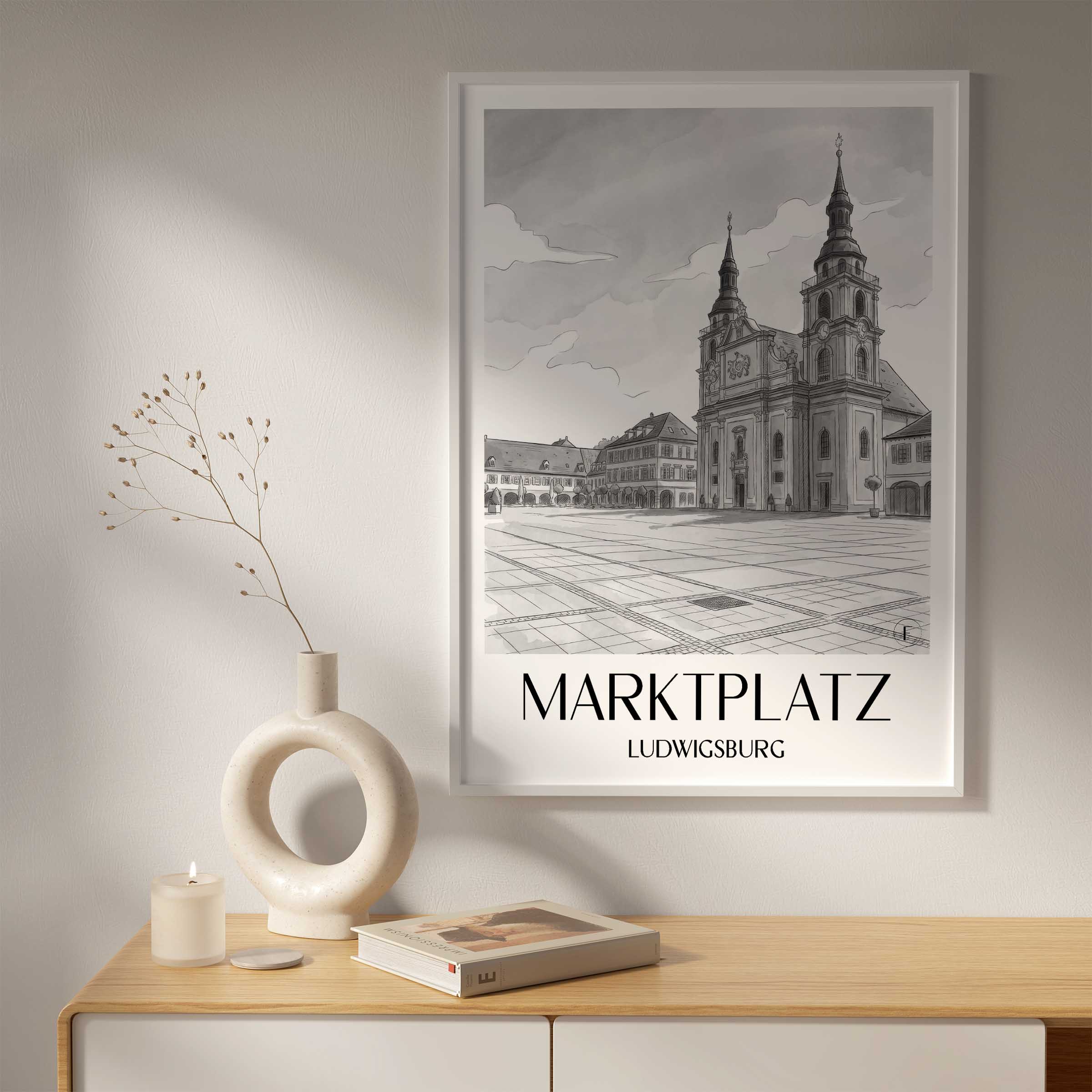 marktplatz-ludwigsburg-deutschland-poster-aquarell-schwarz-weiss