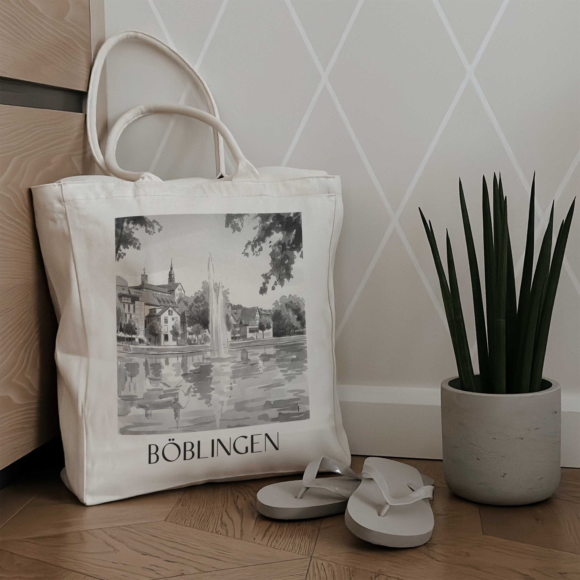 böblingen-deutschland-einkaufstasche-aquarell-schwarz-weiss