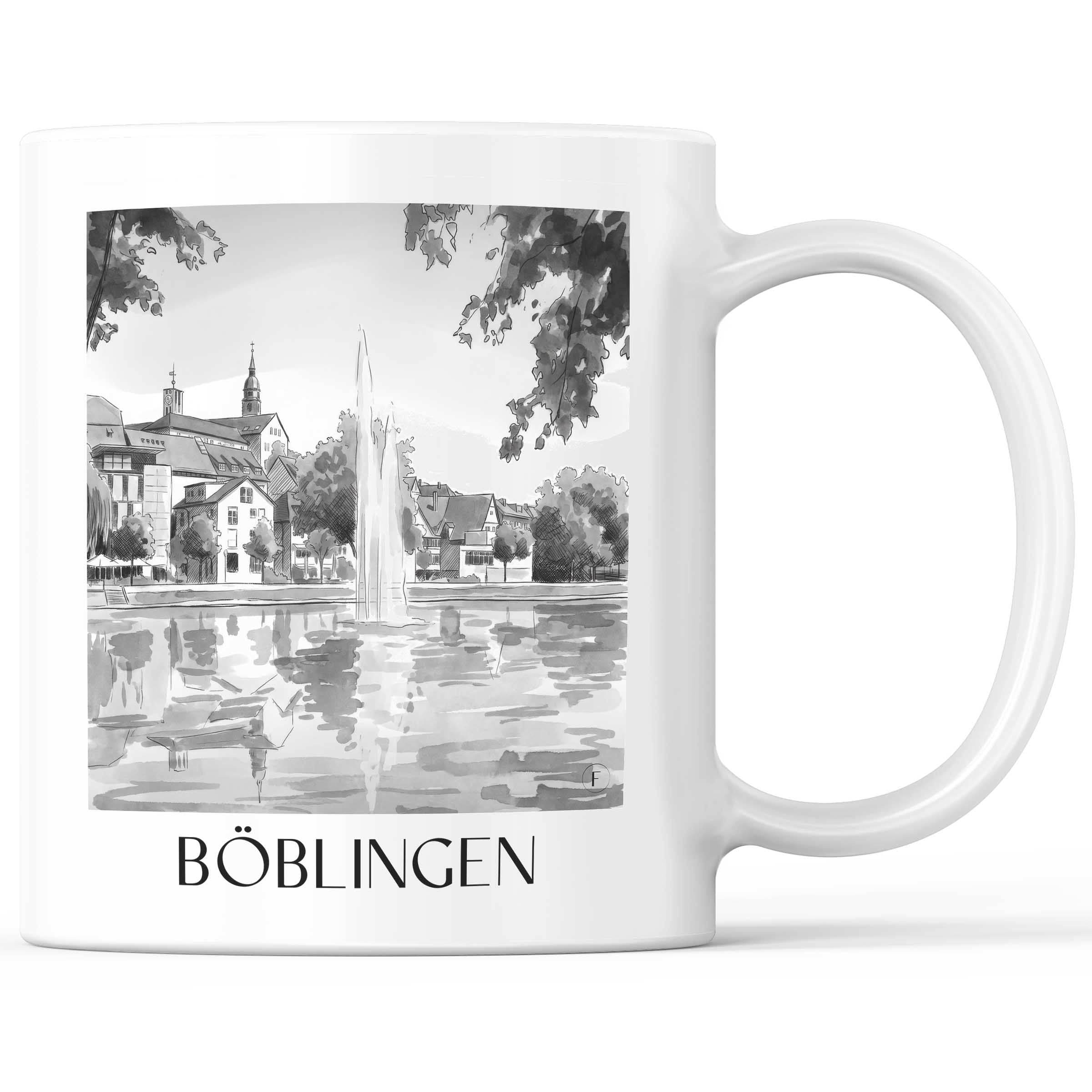 Böblingen - Deutschland Becher - Kaffeetasse im Aquarell Schwarz-Weiß Stil