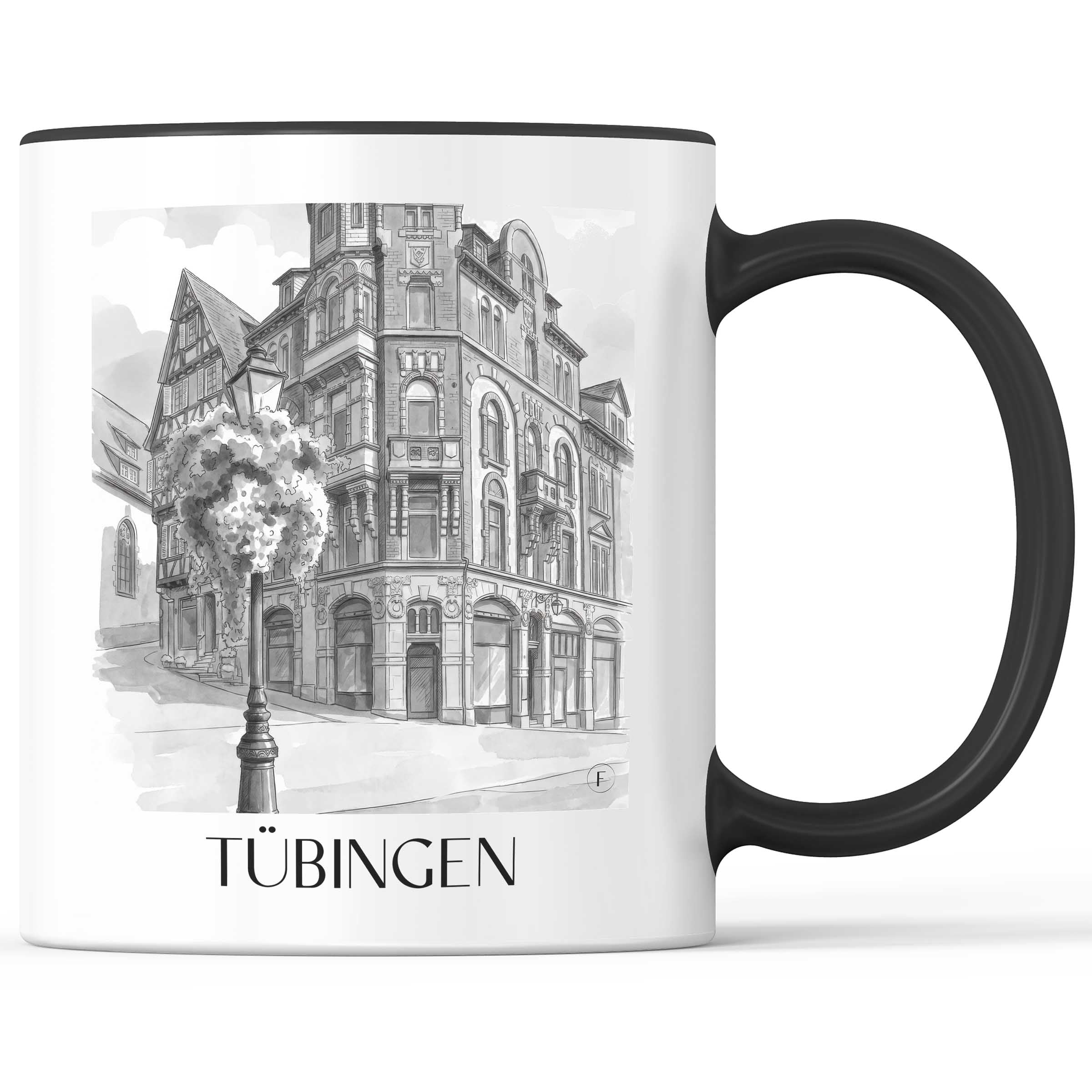 tübingen-deutschland-kaffeebecher-aquarell-schwarz-weiss