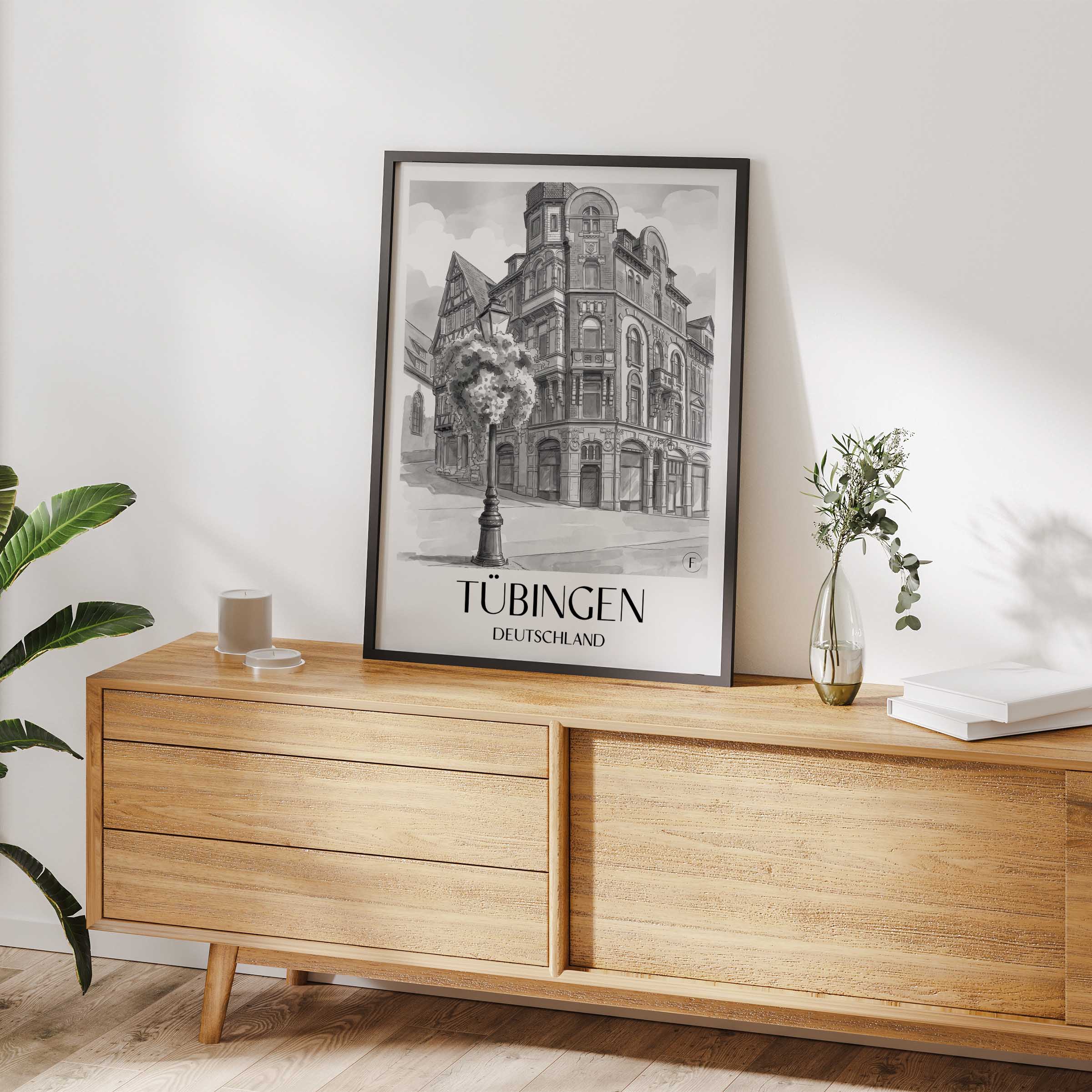 tübingen-deutschland-poster-aquarell-schwarz-weiss