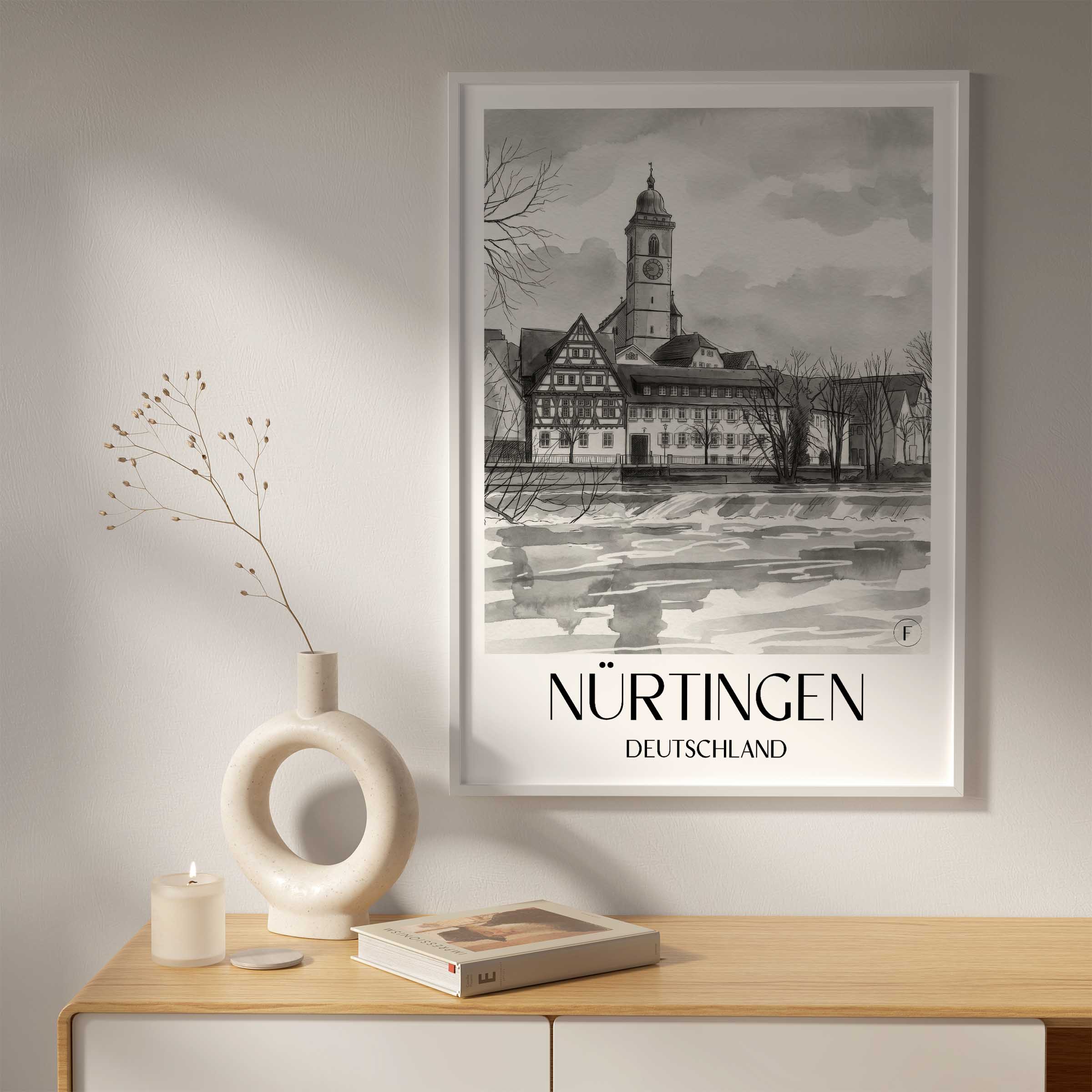 nürtingen-deutschland-poster-aquarell-schwarz-weiss