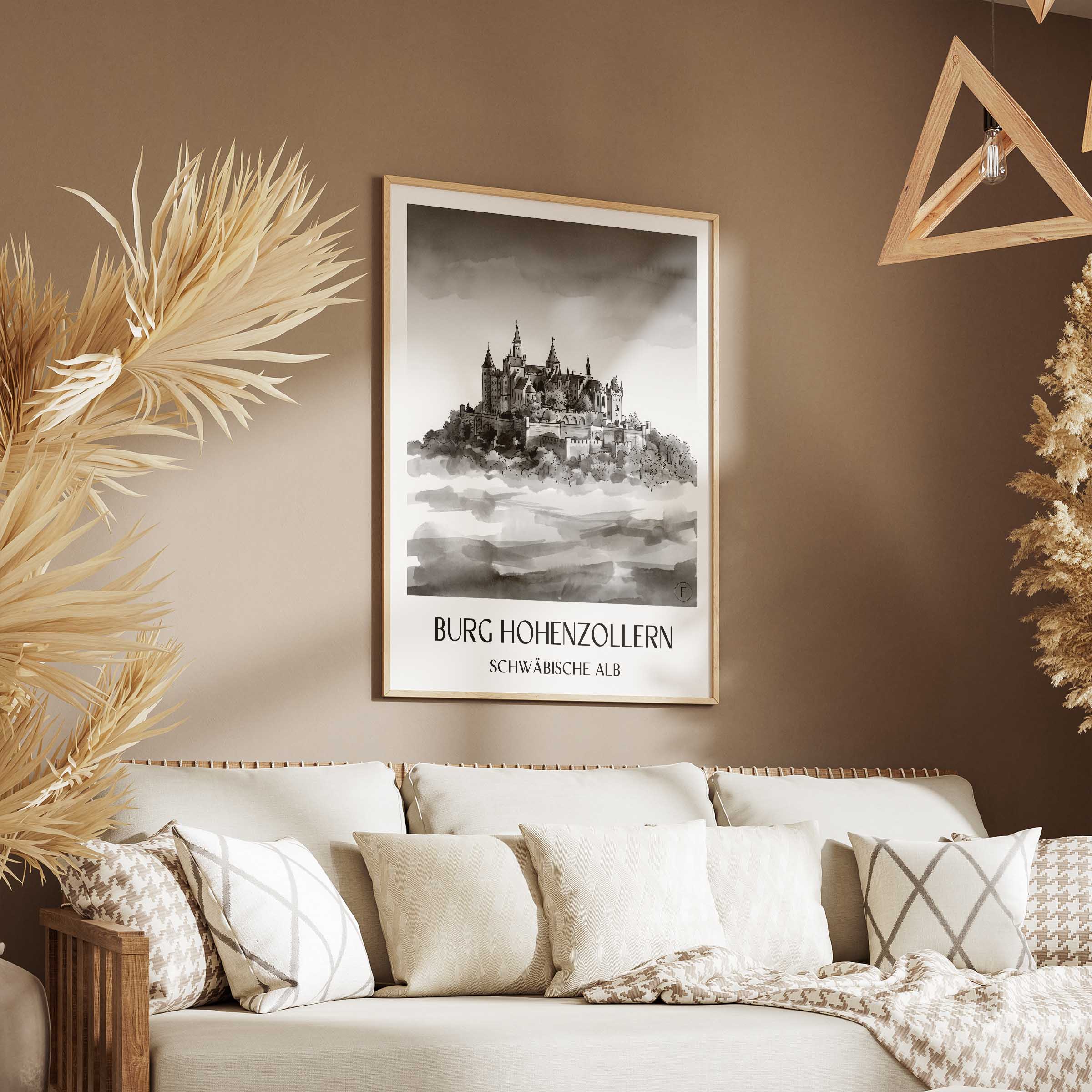 burg-hohenzollern-schwäbische-alb-deutschland-poster-aquarell-schwarz-weiss