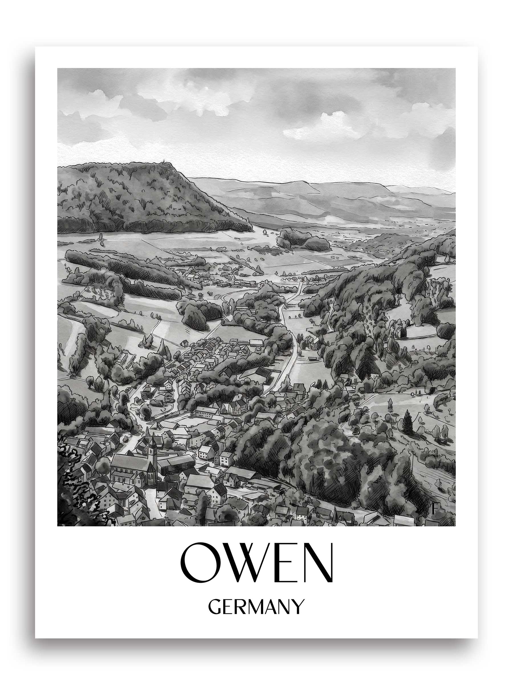 Owen Poster - - Deutschland Kunstdruck - Aquarell Schwarz-Weiß von A4 bis A1