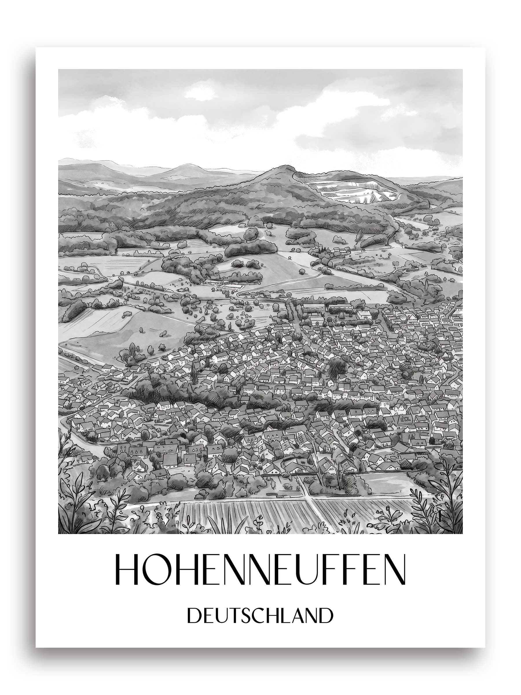 hohenneuffen-deutschland-poster-aquarell-schwarz-weiss