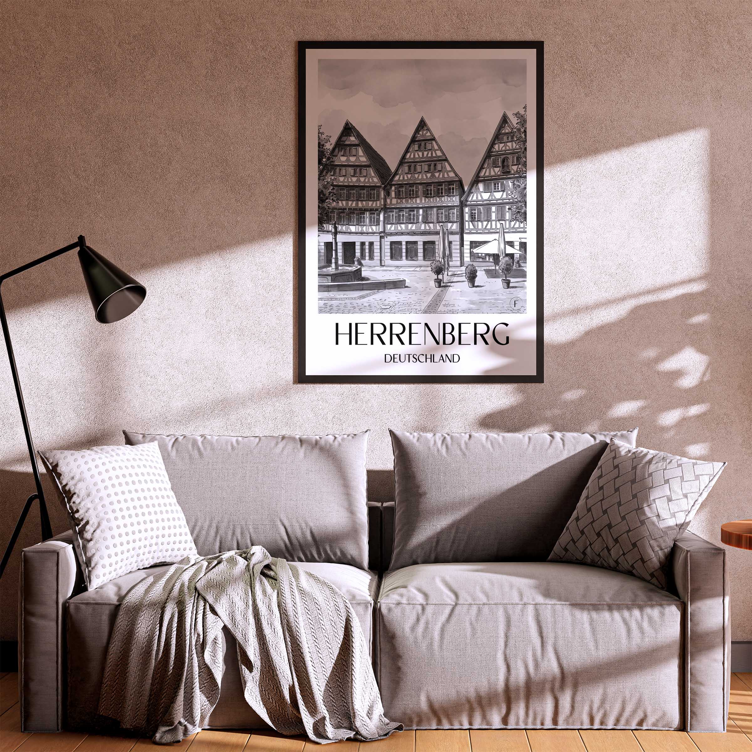 herrenberg-deutschland-poster-aquarell-schwarz-weiss