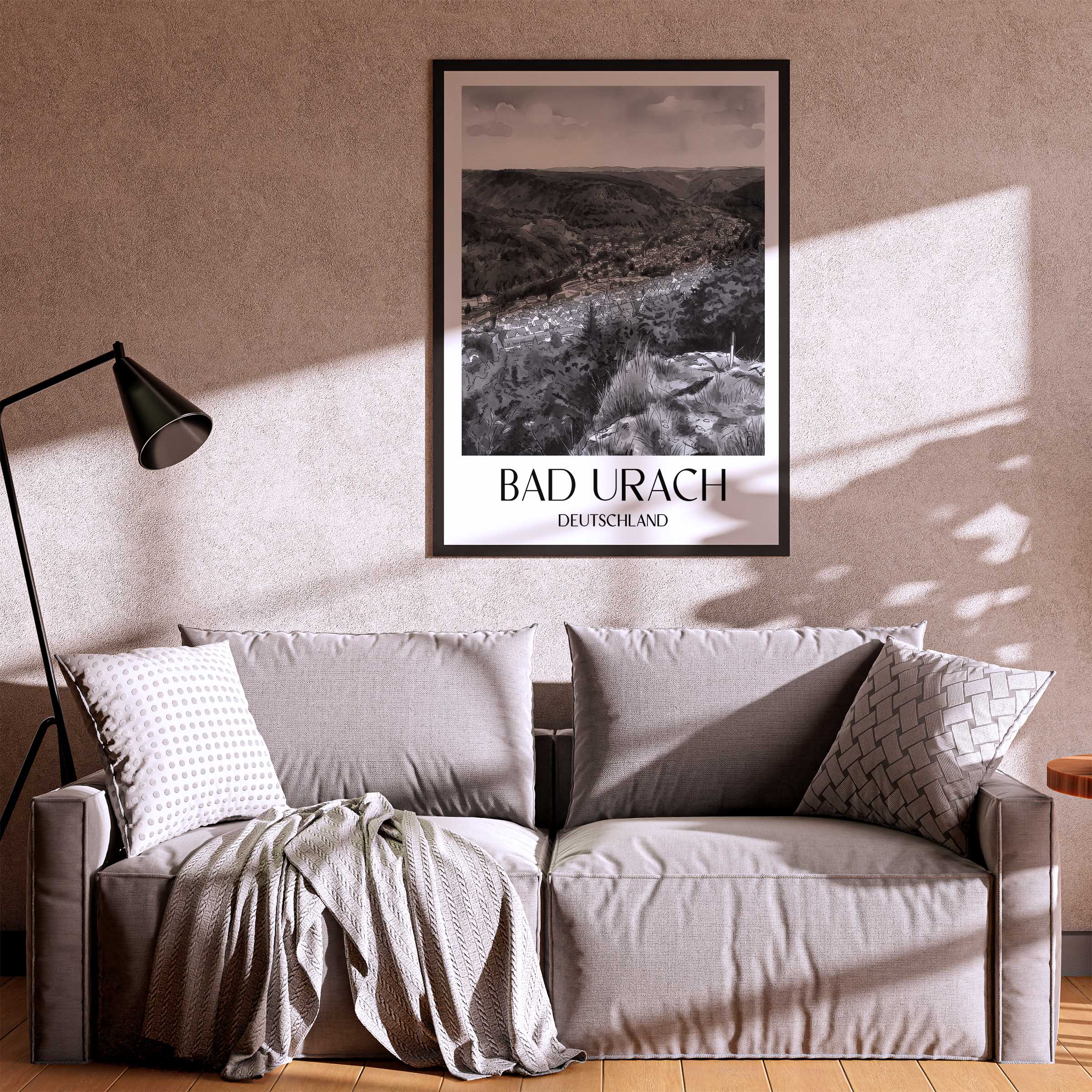 bad-urach-deutschland-poster-aquarell-schwarz-weiss
