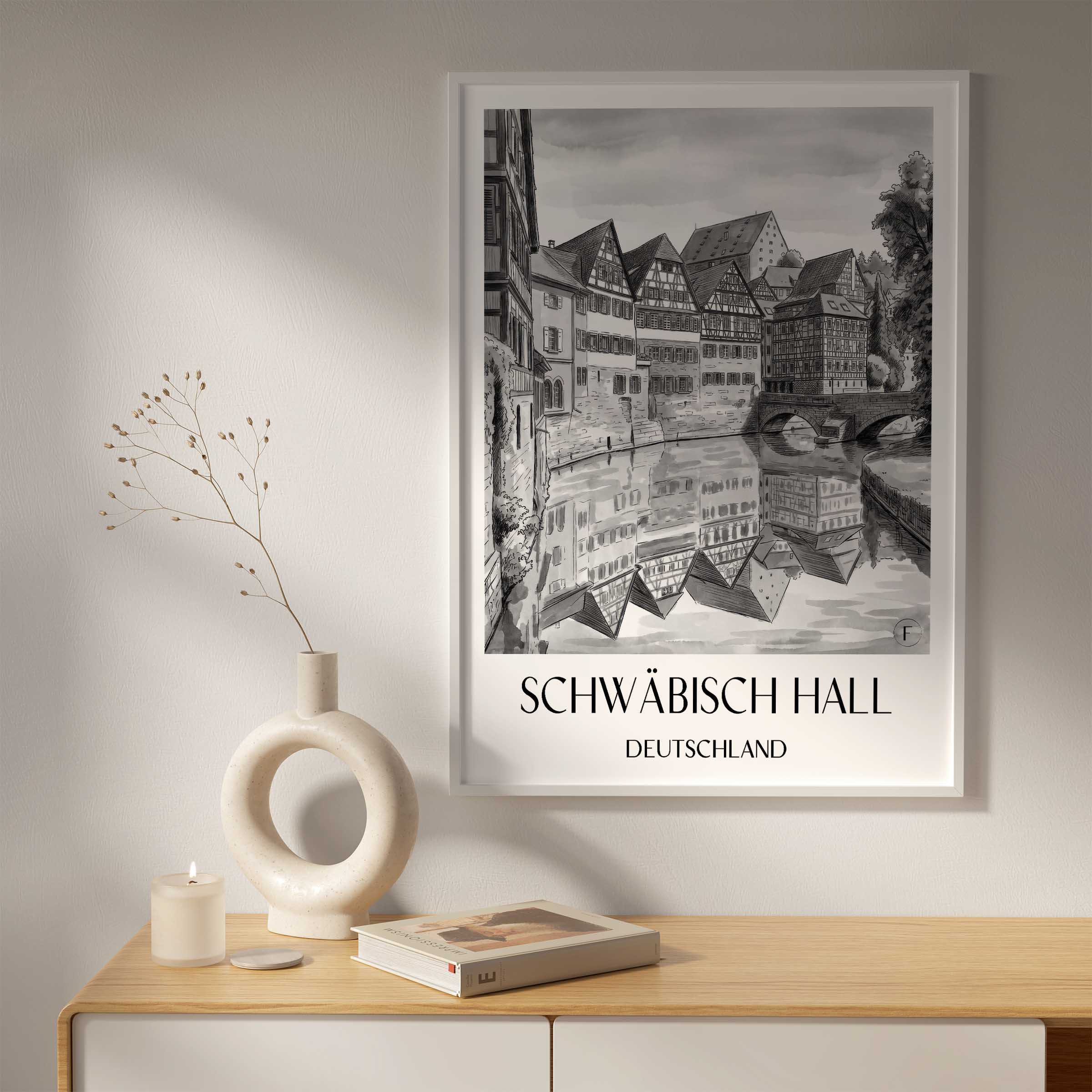 schwäbisch-hall-deutschland-poster-aquarell-schwarz-weiss
