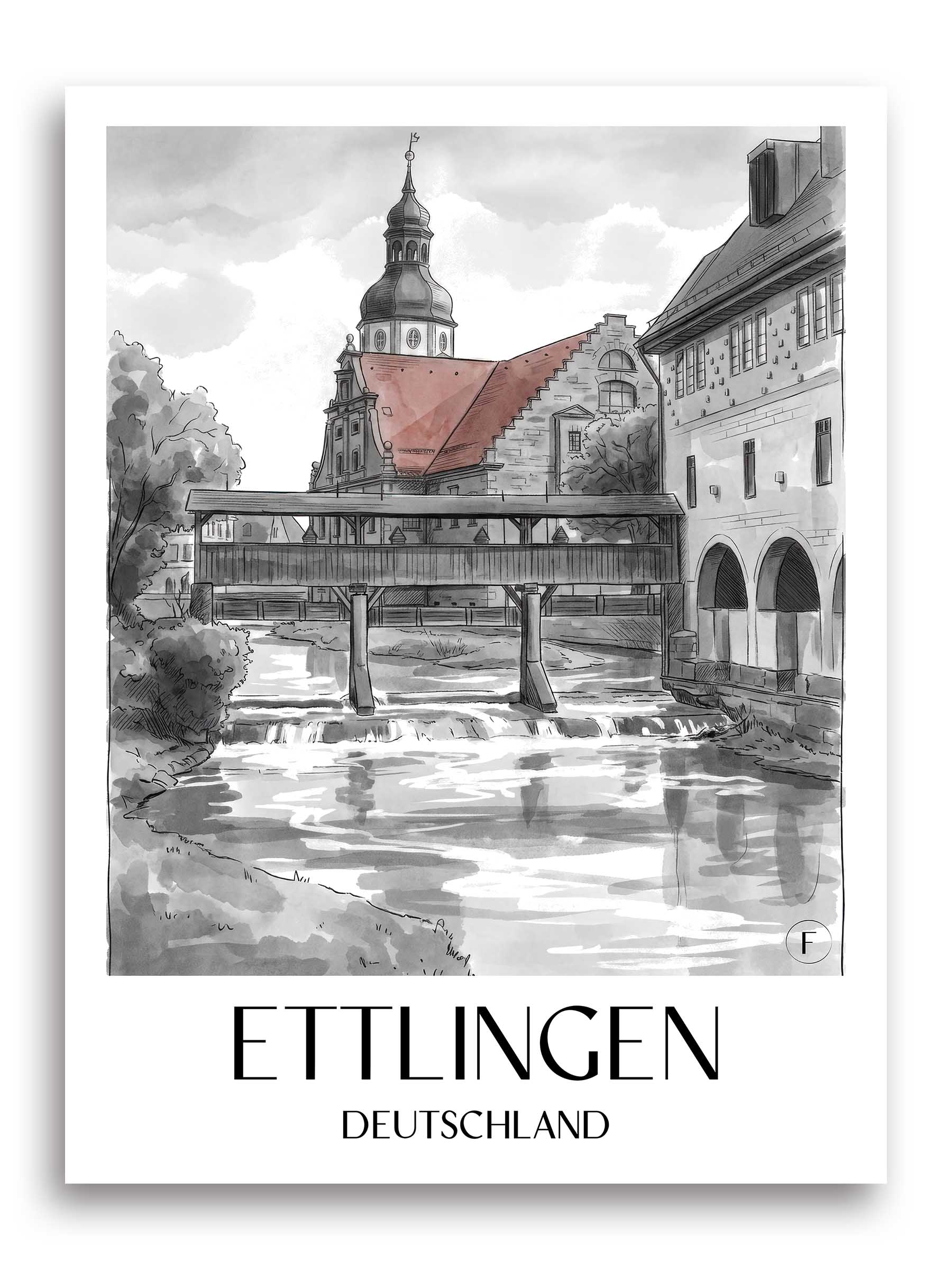 ettlingen-deutschland-poster-aquarell-schwarz-weiss