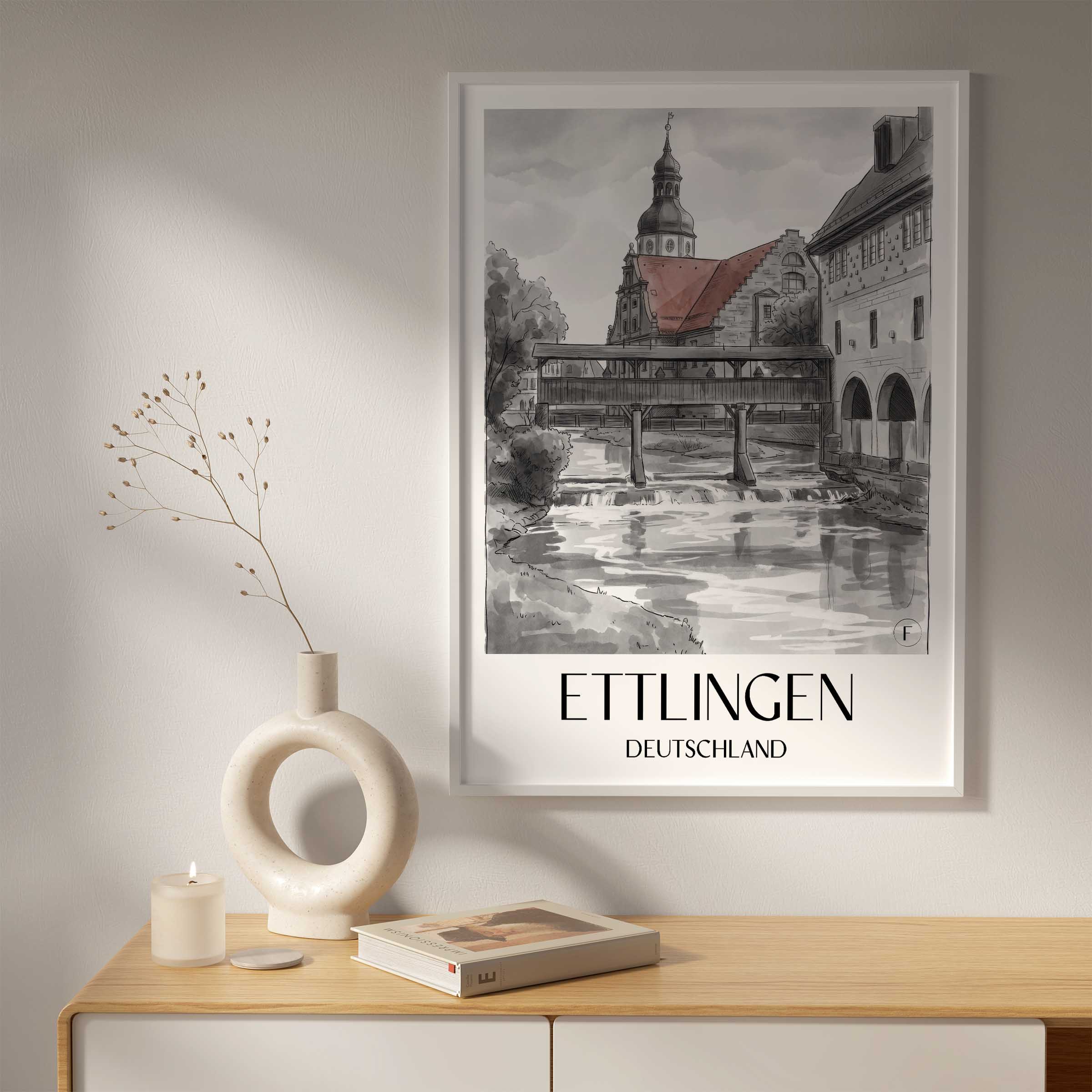 ettlingen-deutschland-poster-aquarell-schwarz-weiss