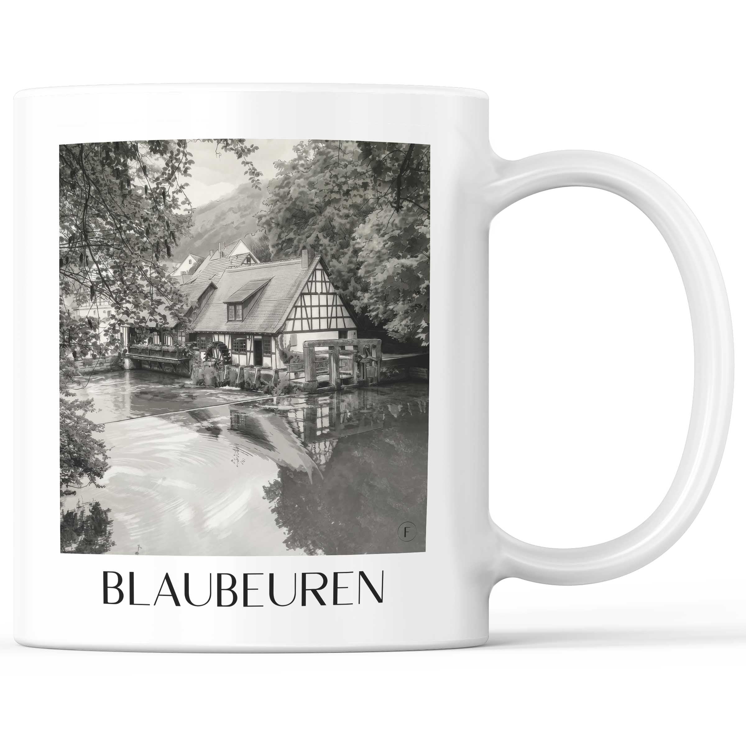 Blaubeuren - Deutschland Becher - Kaffeetasse im Aquarell Schwarz-Weiß Stil
