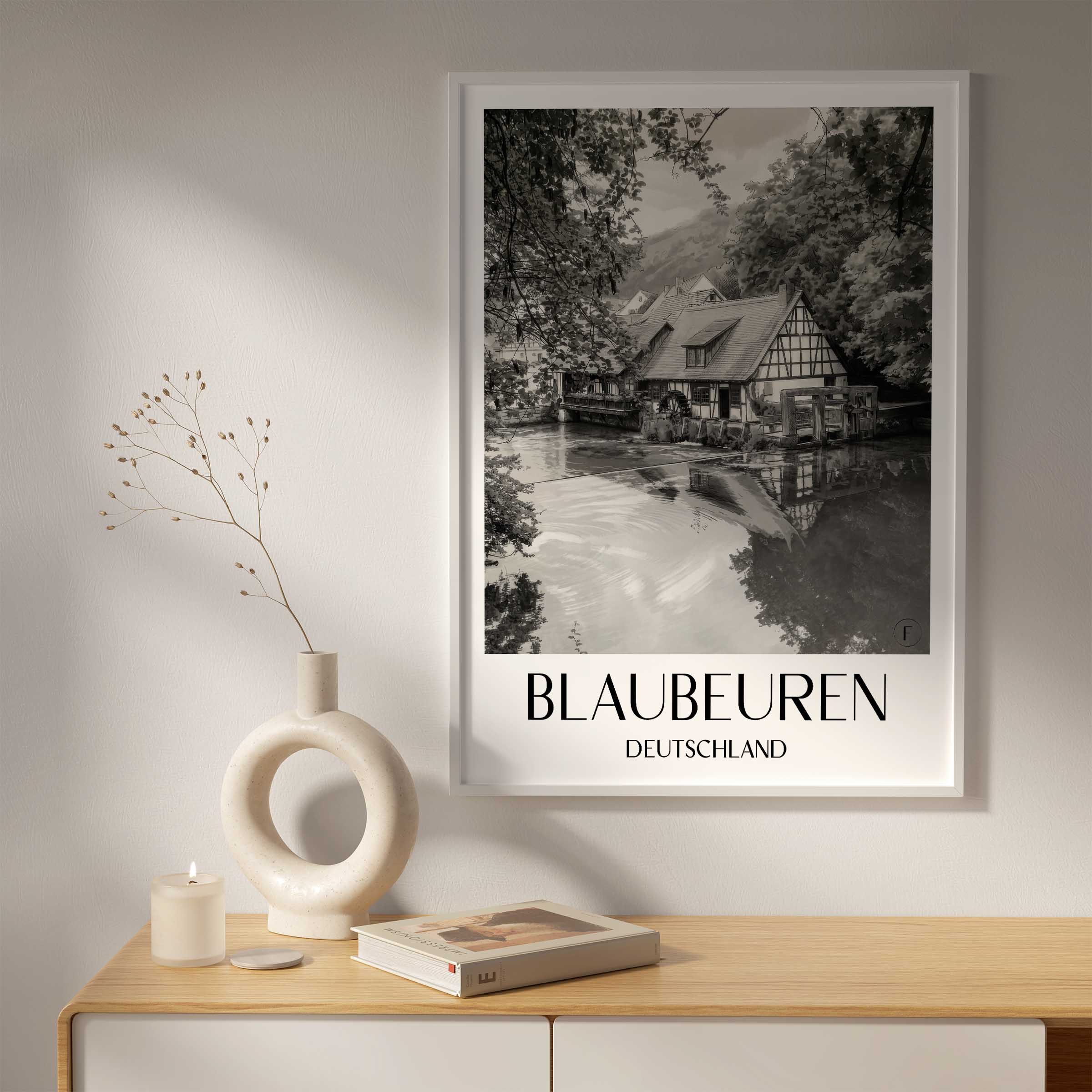 blaubeuren-deutschland-poster-aquarell-schwarz-weiss