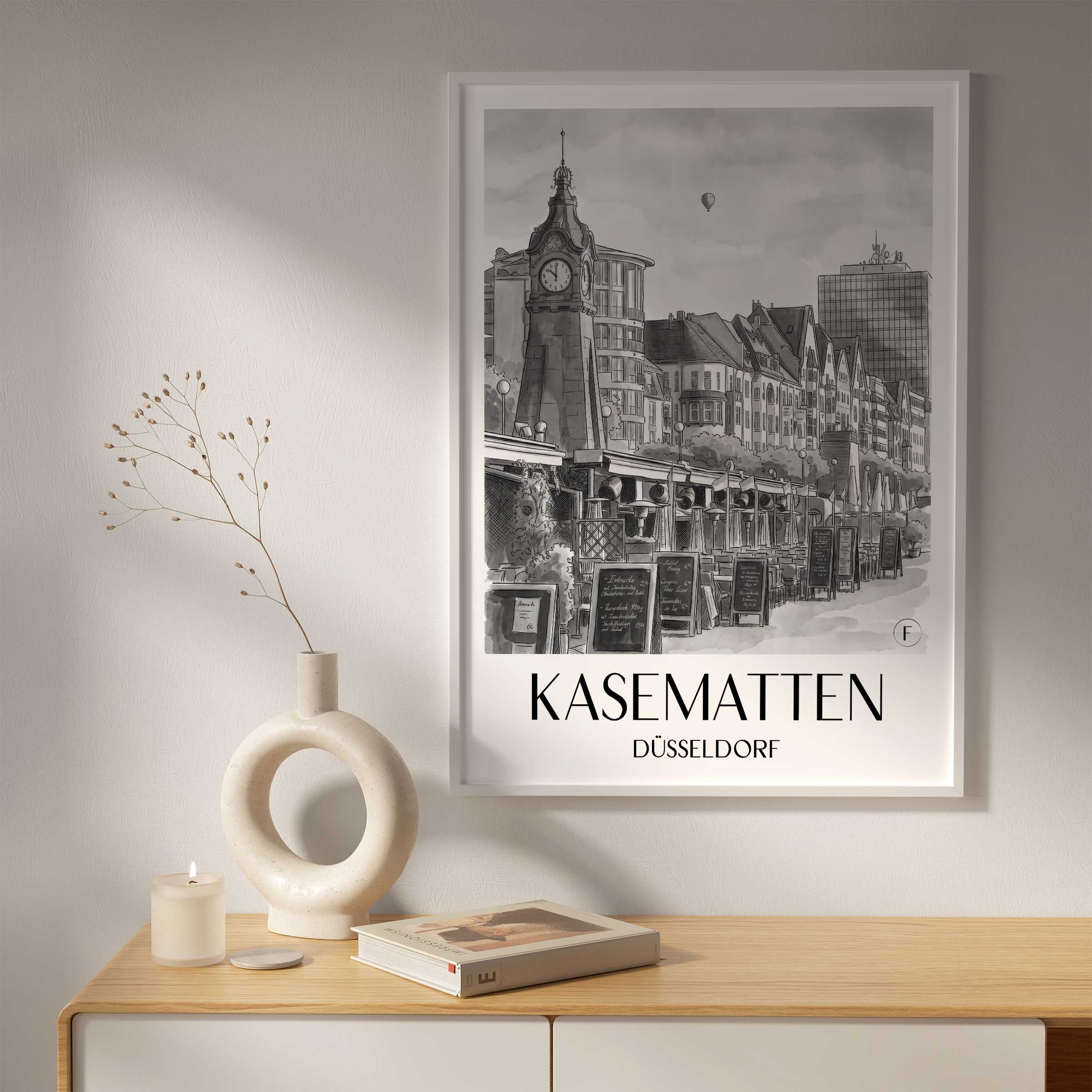 kasematten-düsseldorf-deutschland-poster-aquarell-schwarz-weiss