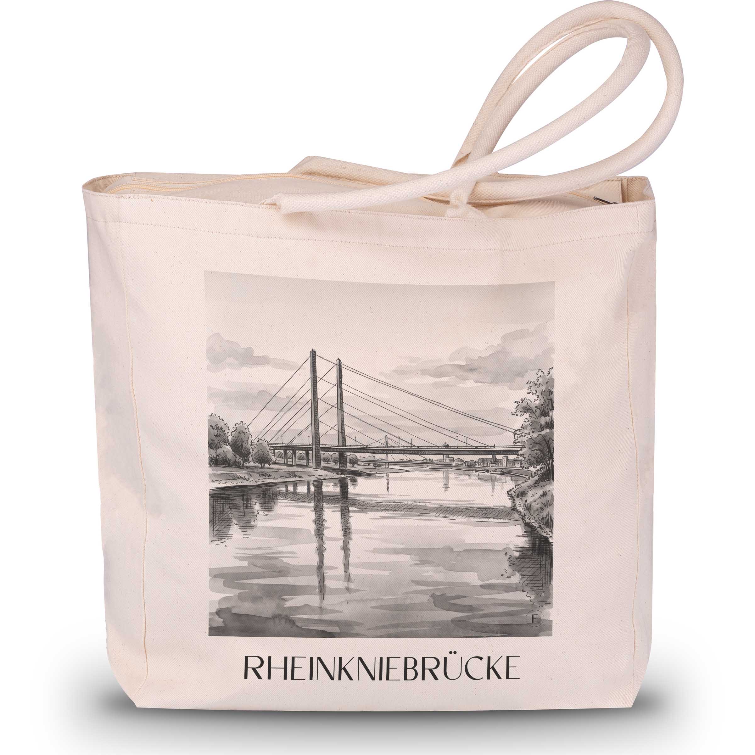 rheinkniebrücke-düsseldorf-deutschland-einkaufstasche-aquarell-schwarz-weiss
