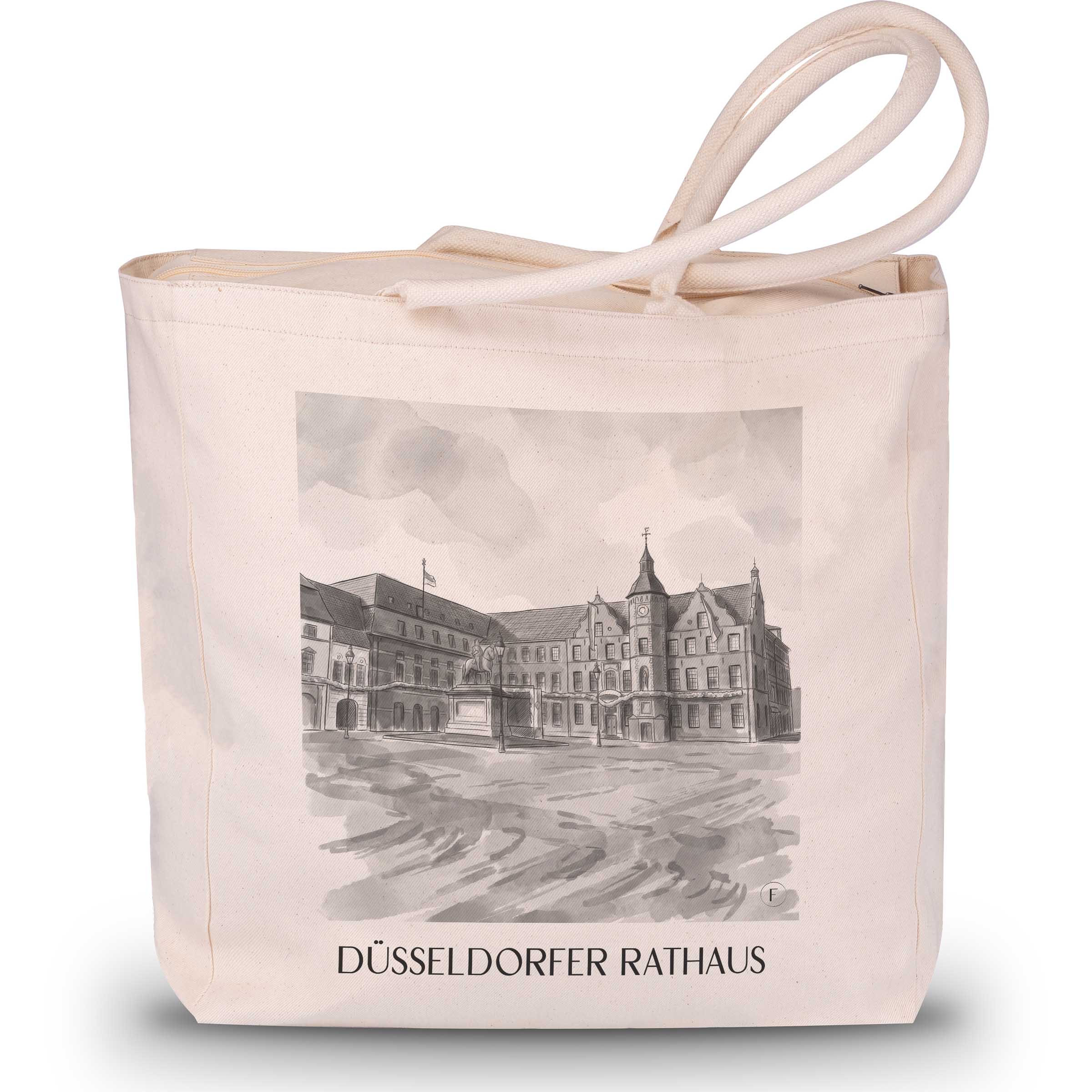 rathaus-düsseldorf-deutschland-einkaufstasche-aquarell-schwarz-weiss