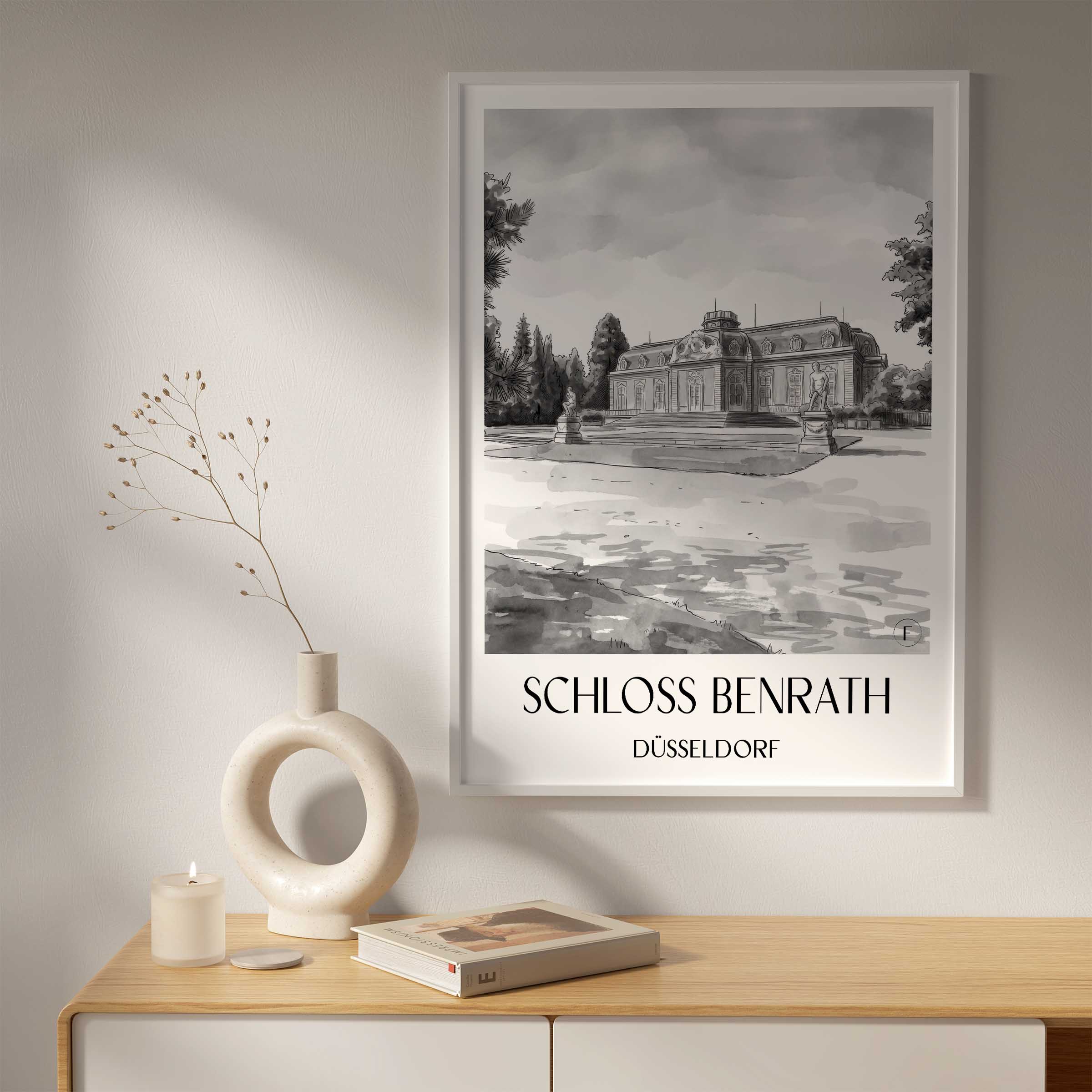 schloss-benrath-düsseldorf-deutschland-poster-aquarell-schwarz-weiss