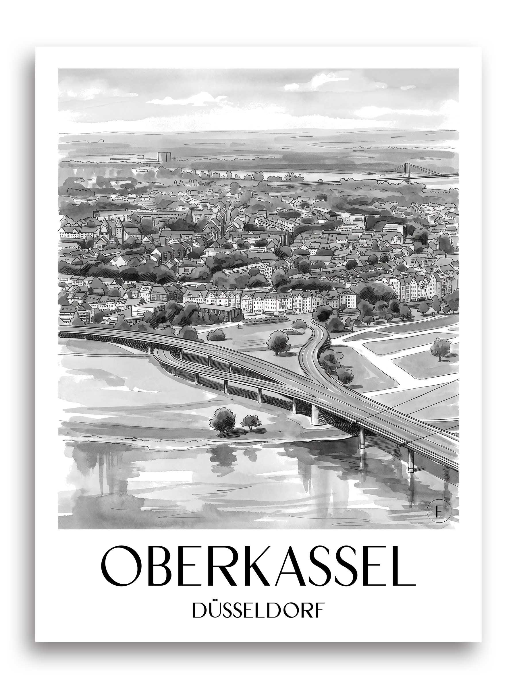 oberkassel-düsseldorf-deutschland-poster-aquarell-schwarz-weiss