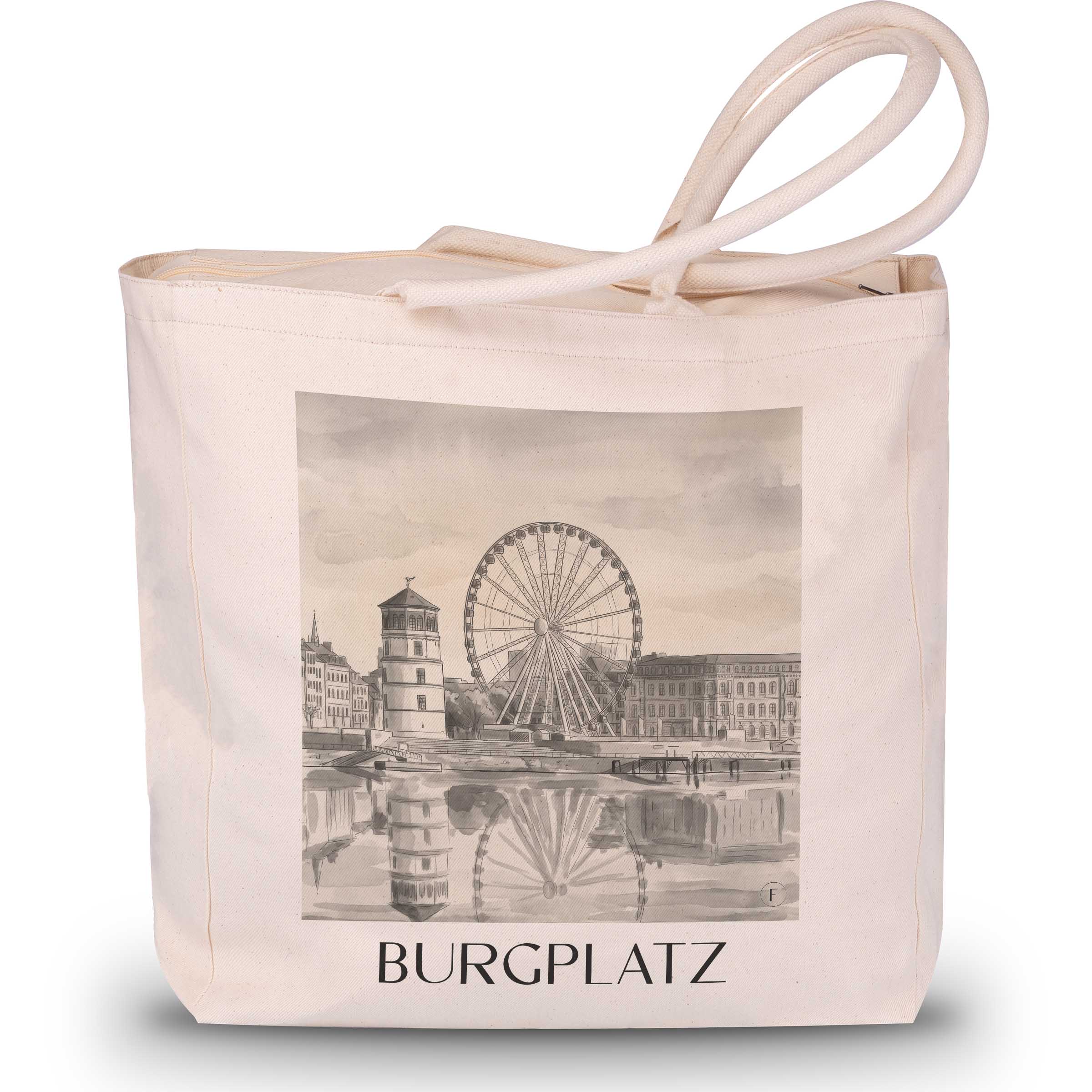 burgplatz-düsseldorf-deutschland-einkaufstasche-aquarell-schwarz-weiss