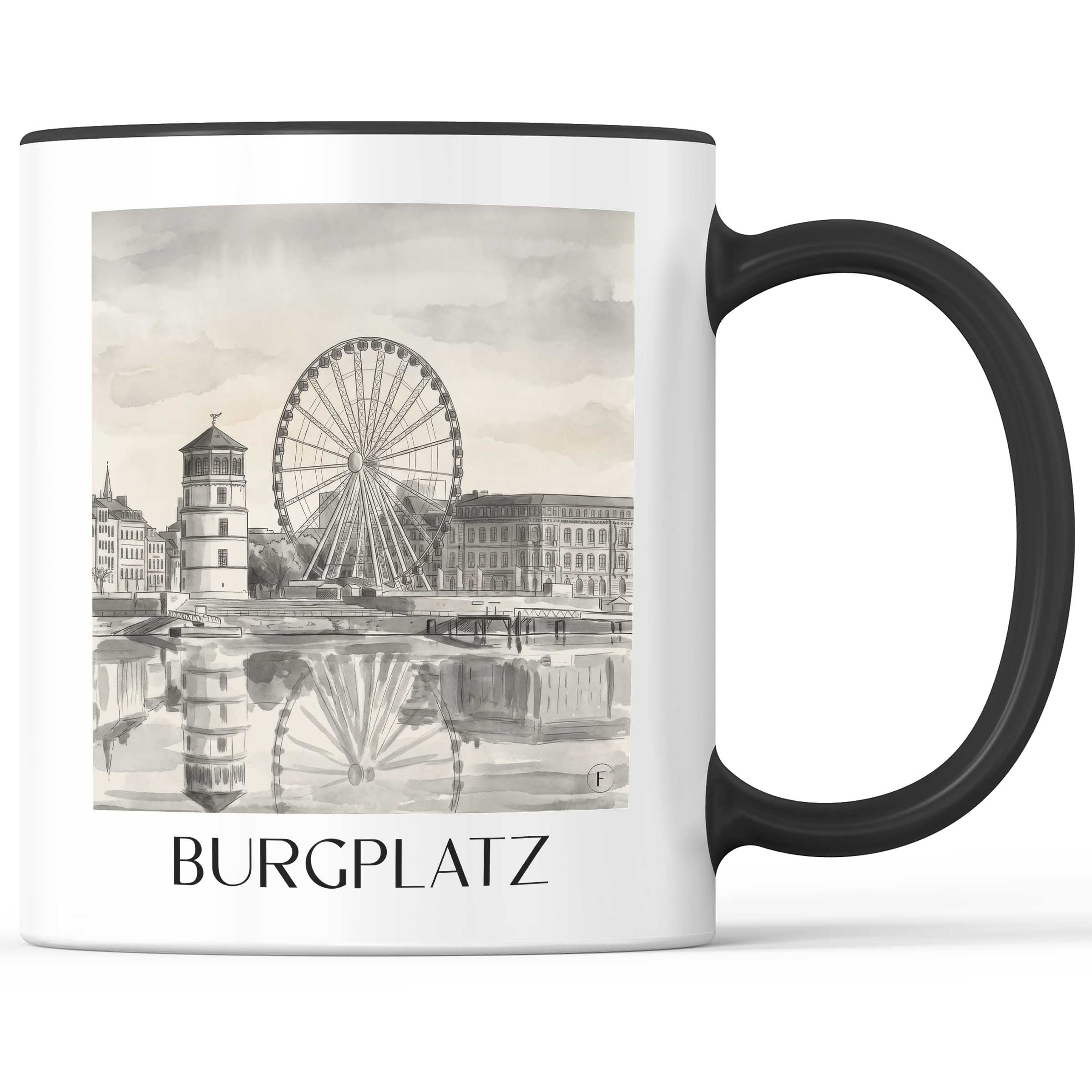 burgplatz-düsseldorf-deutschland-kaffeebecher-aquarell-schwarz-weiss