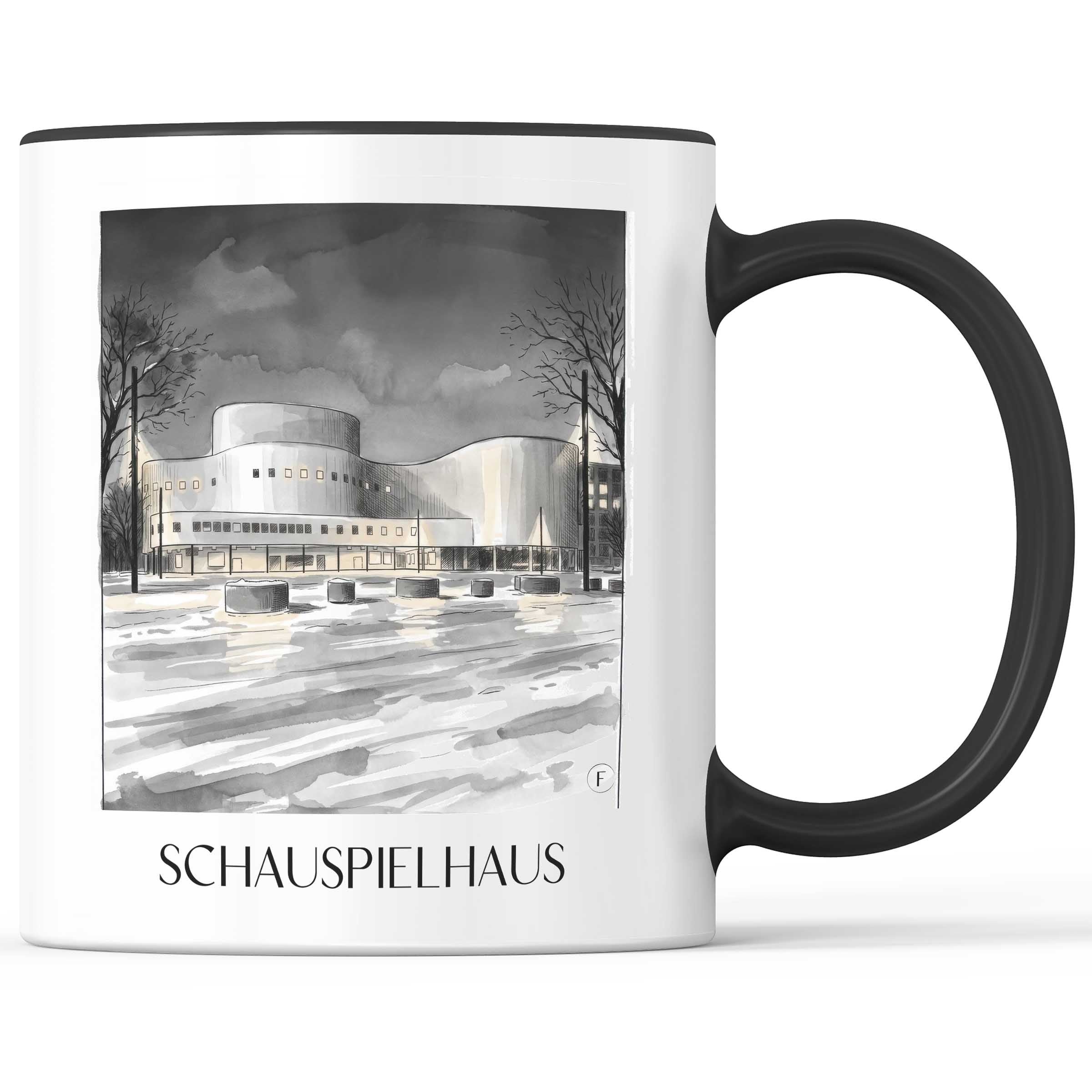 schauspielhaus-düsseldorf-deutschland-kaffeebecher-aquarell-schwarz-weiss