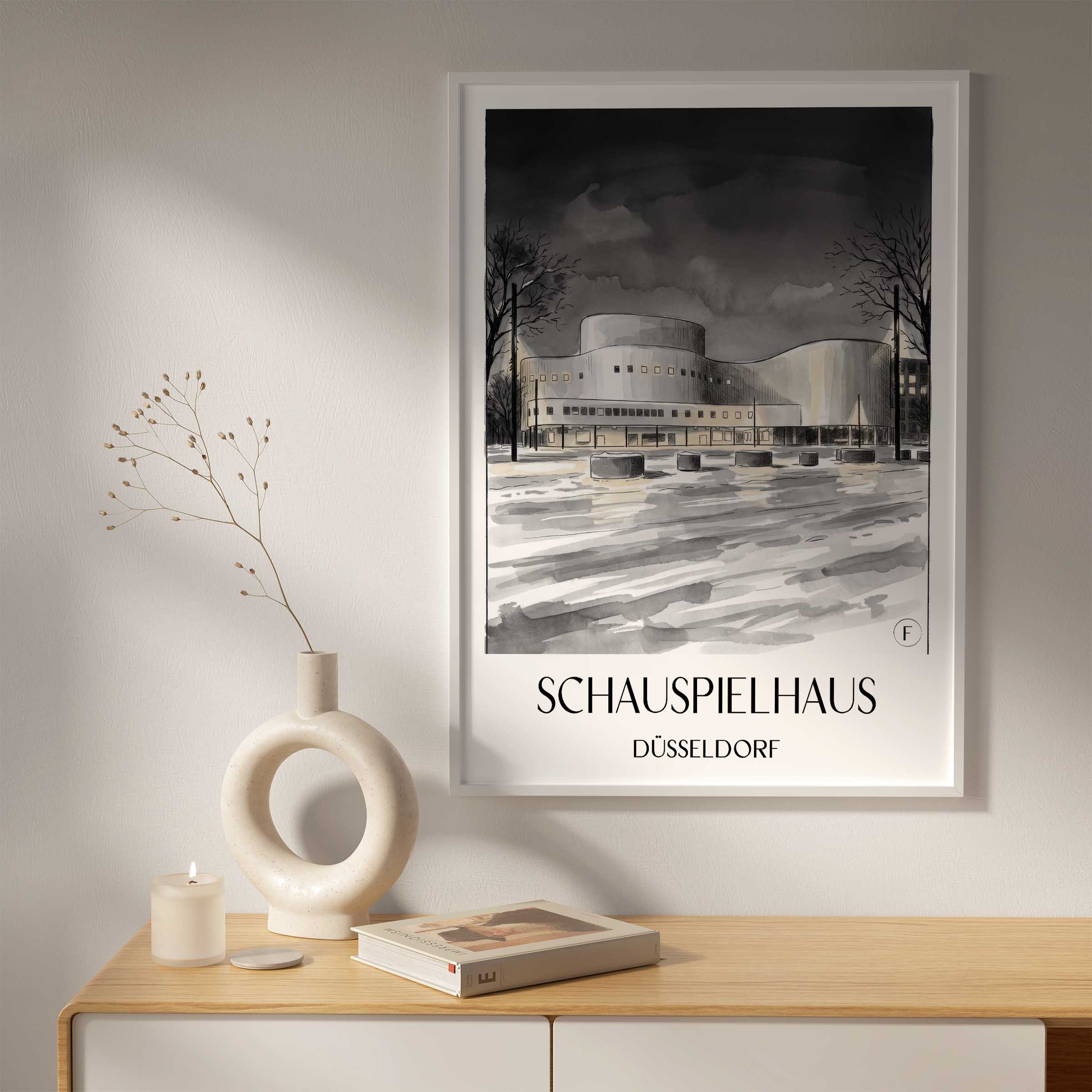 schauspielhaus-düsseldorf-deutschland-poster-aquarell-schwarz-weiss