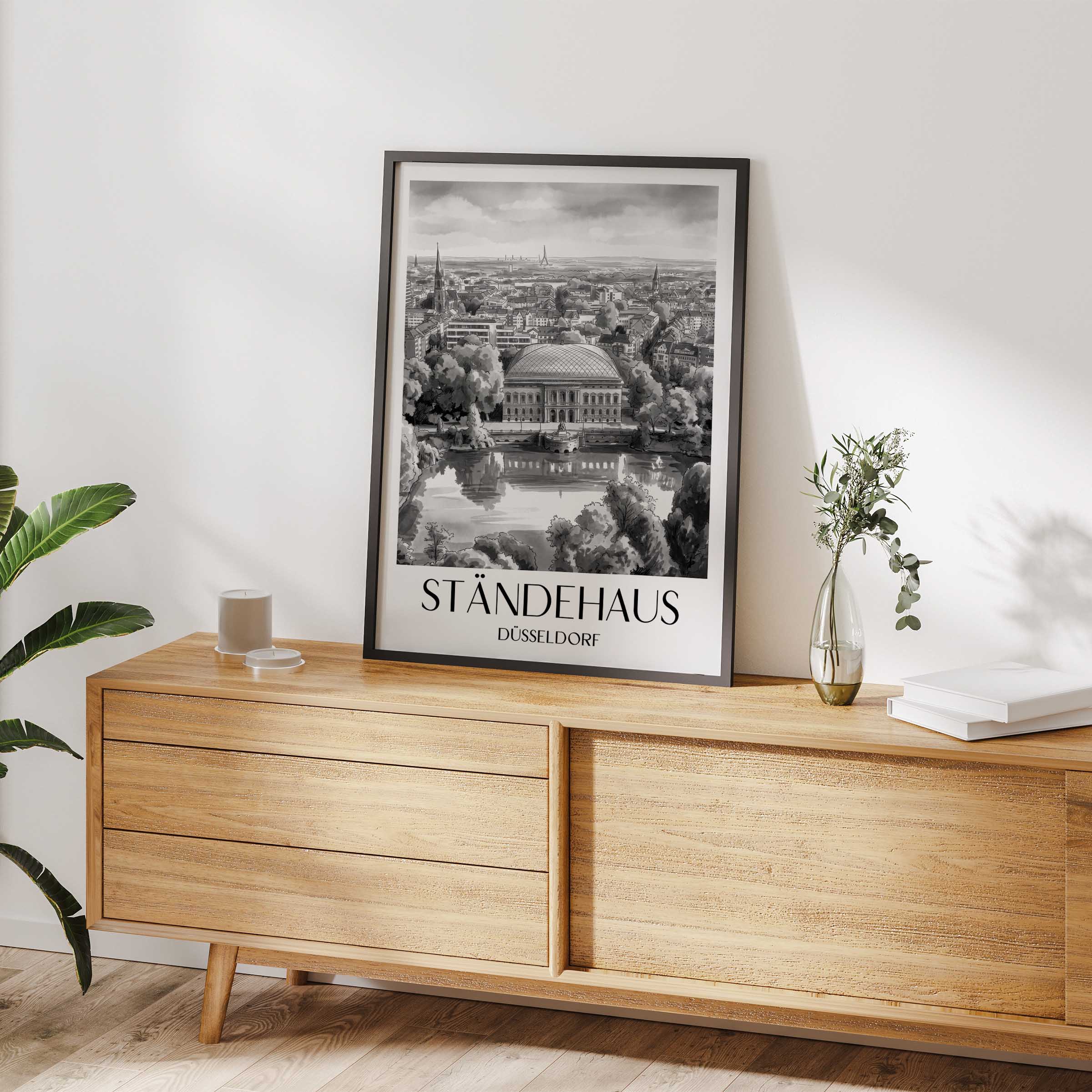 ständehaus-düsseldorf-deutschland-poster-aquarell-schwarz-weiss