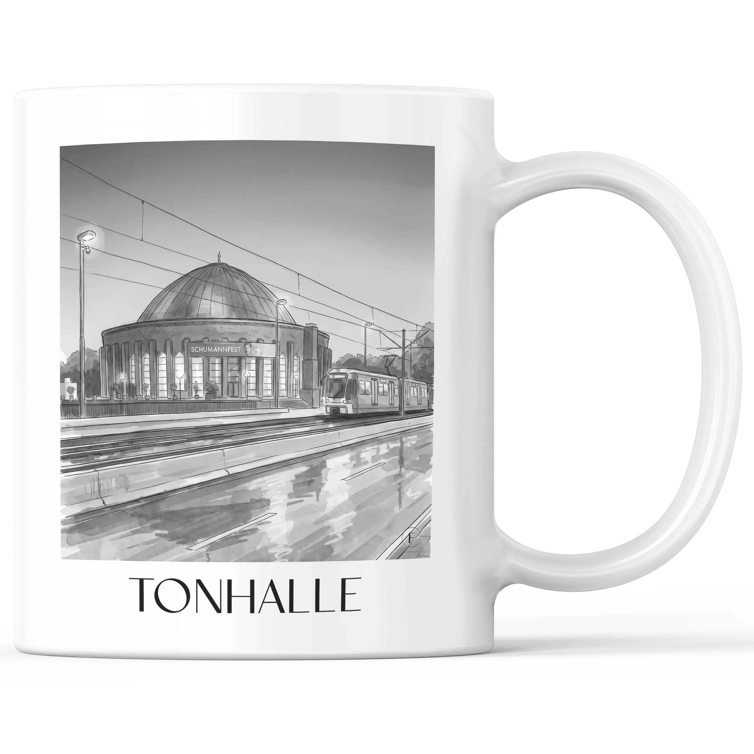 Tonhalle Kaffeebecher - Düsseldorf - Deutschland Becher - Kaffeetasse im Aquarell Schwarz-Weiß Stil