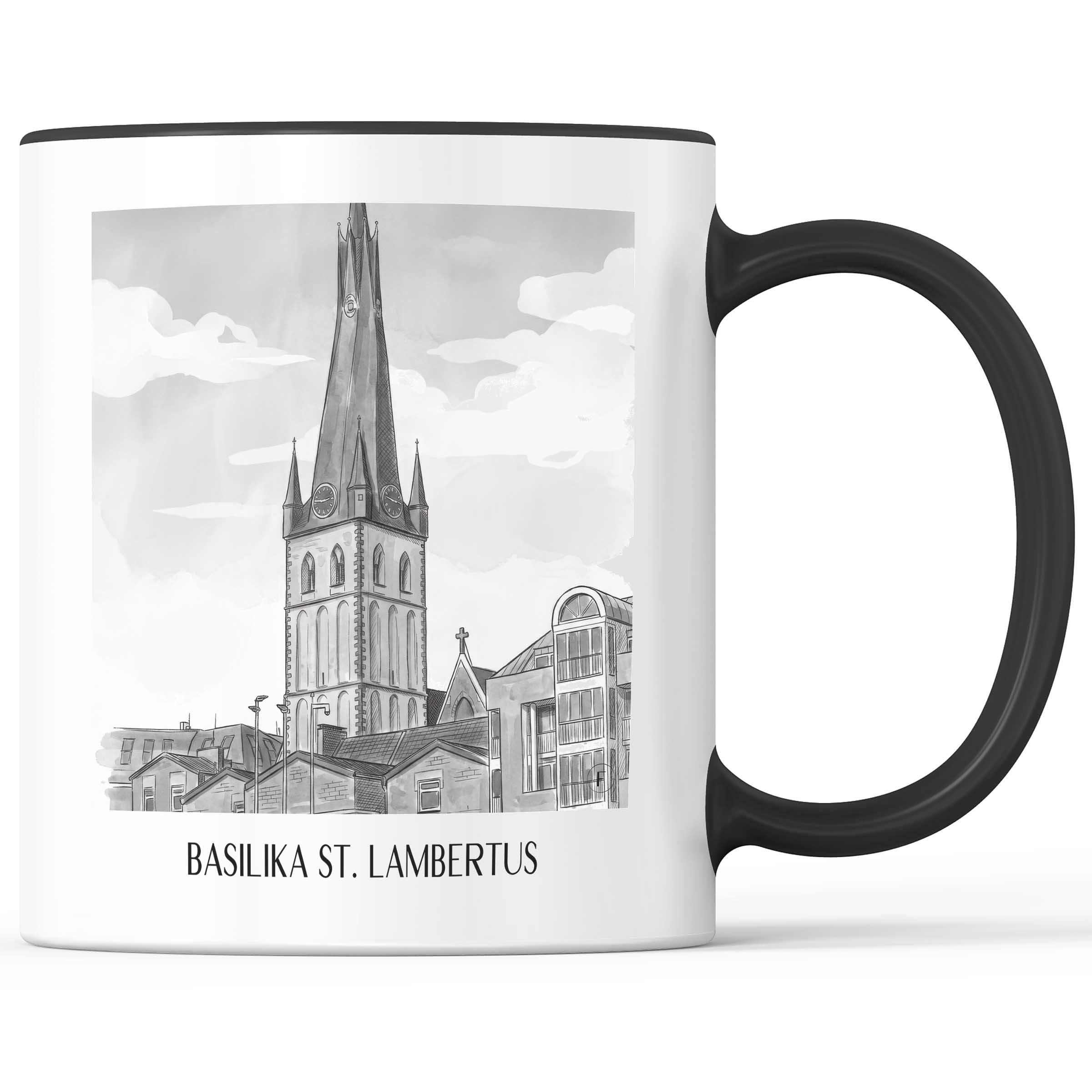 basilika-st.-lambertus-düsseldorf-deutschland-kaffeebecher-aquarell-schwarz-weiss