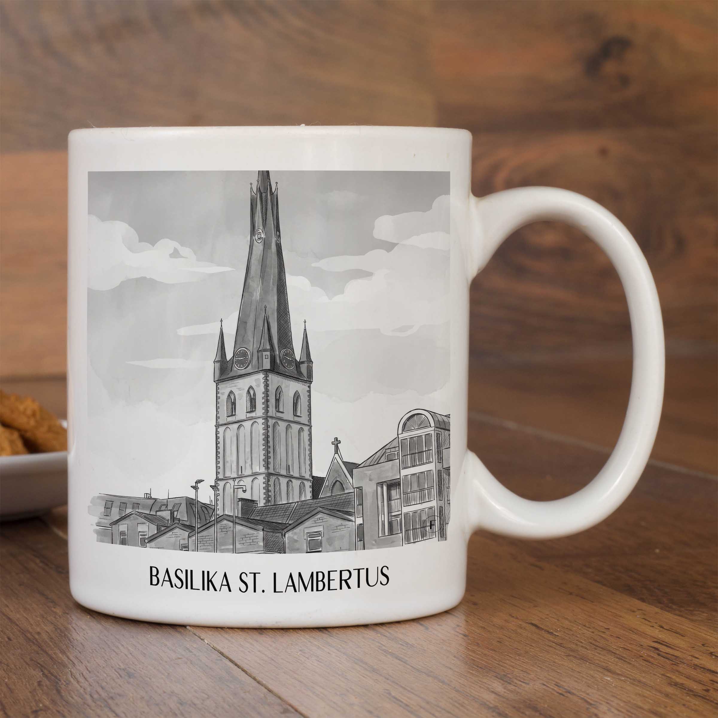 basilika-st.-lambertus-düsseldorf-deutschland-kaffeebecher-aquarell-schwarz-weiss