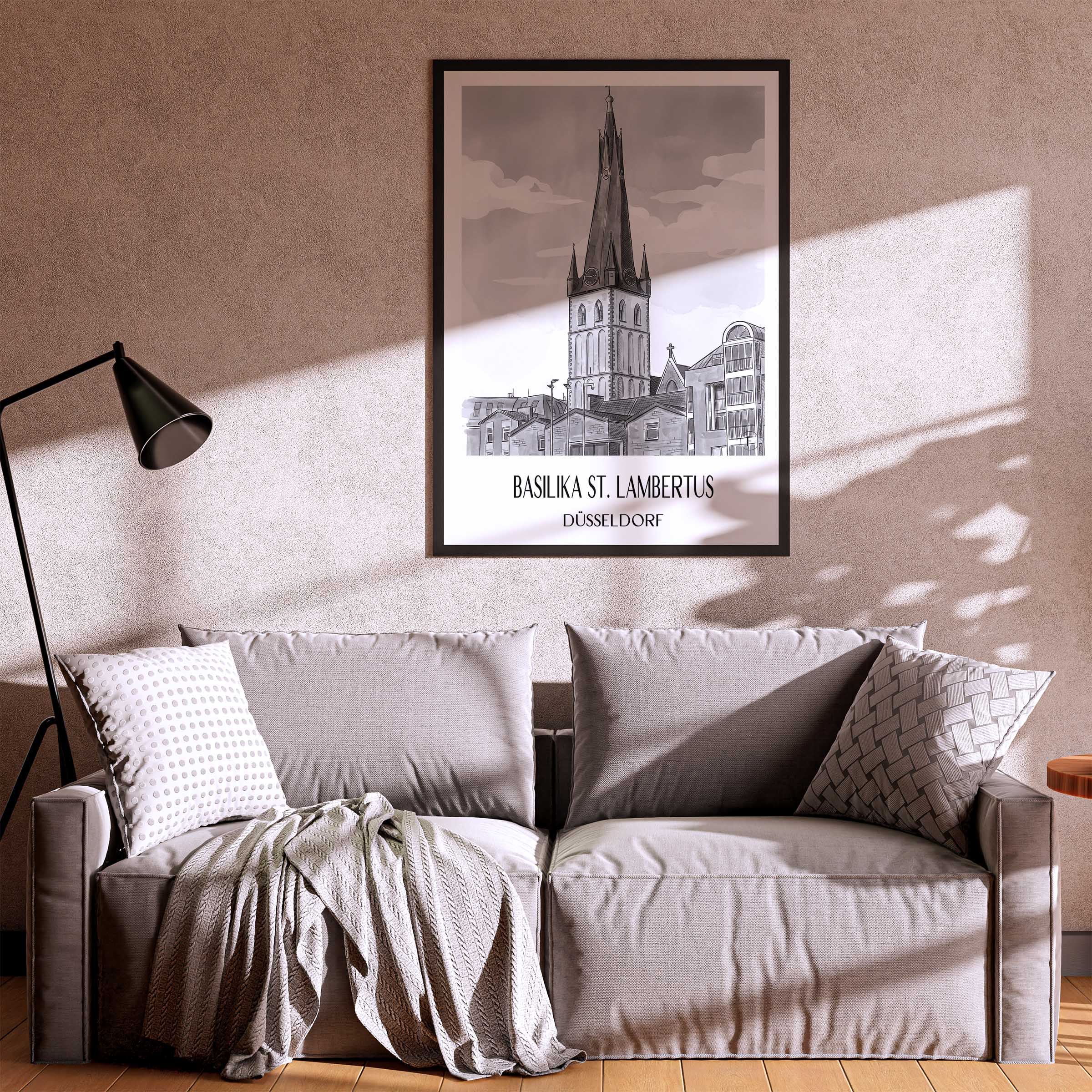 basilika-st.-lambertus-düsseldorf-deutschland-poster-aquarell-schwarz-weiss