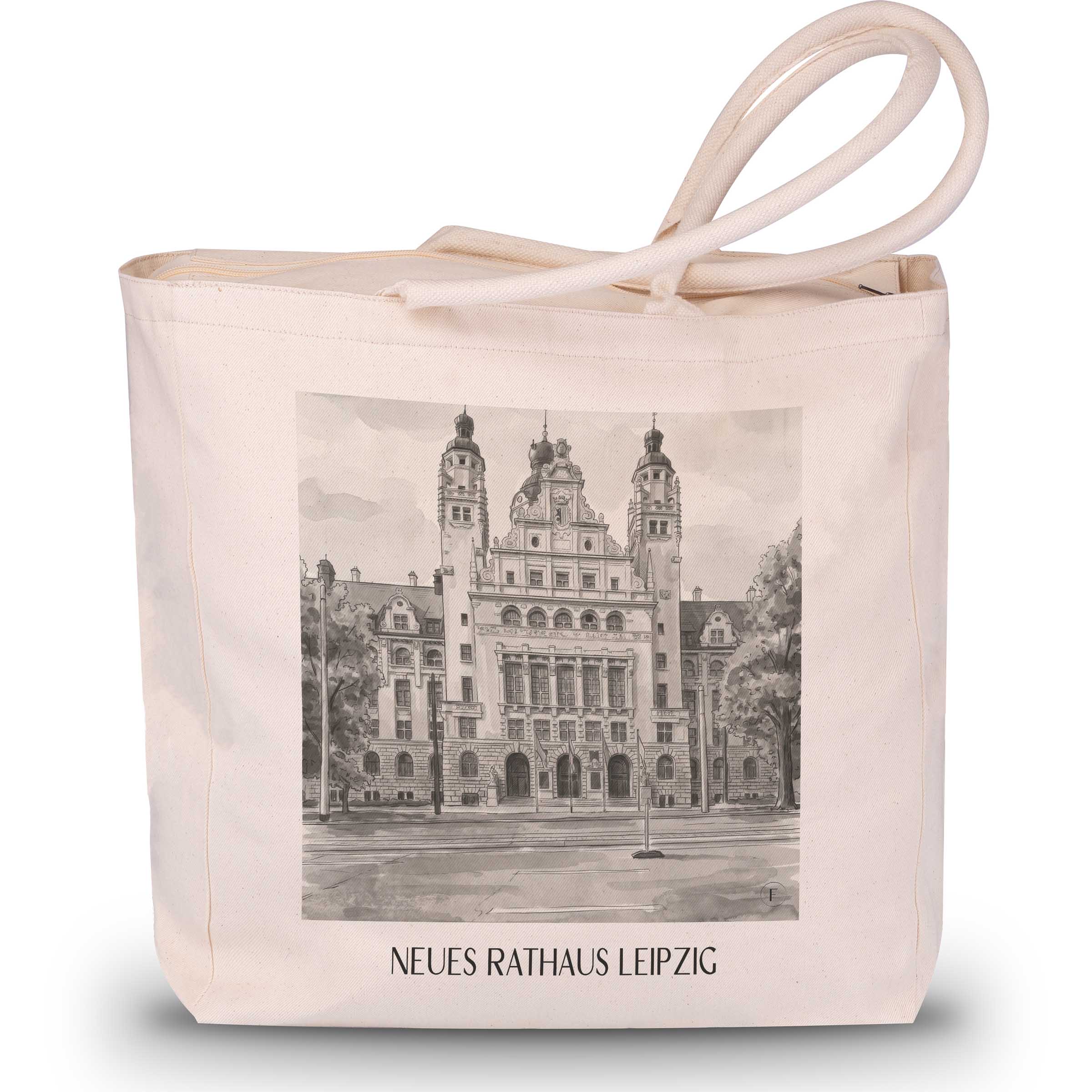 neues-rathaus-leipzig-deutschland-einkaufstasche-aquarell-schwarz-weiss