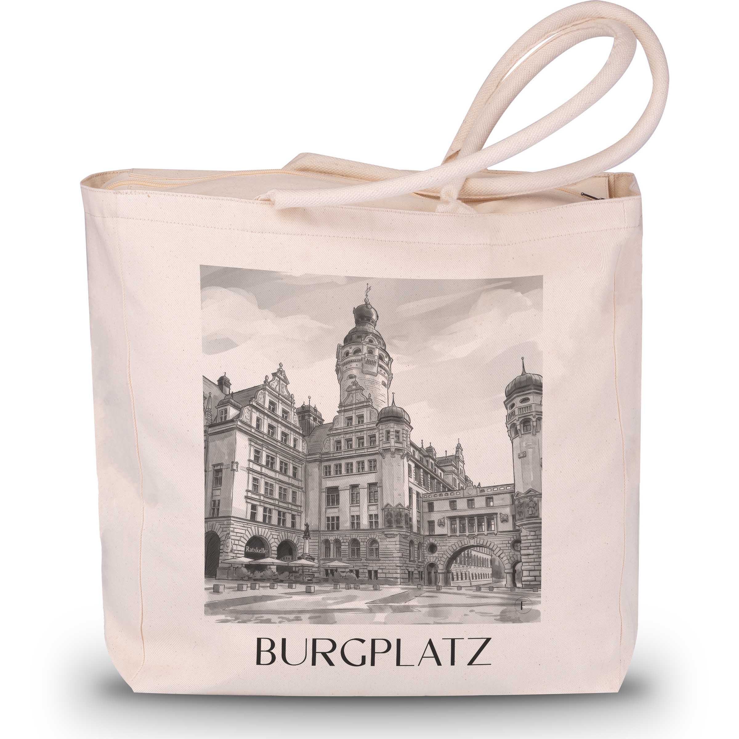 burgplatz-leipzig-deutschland-einkaufstasche-aquarell-schwarz-weiss