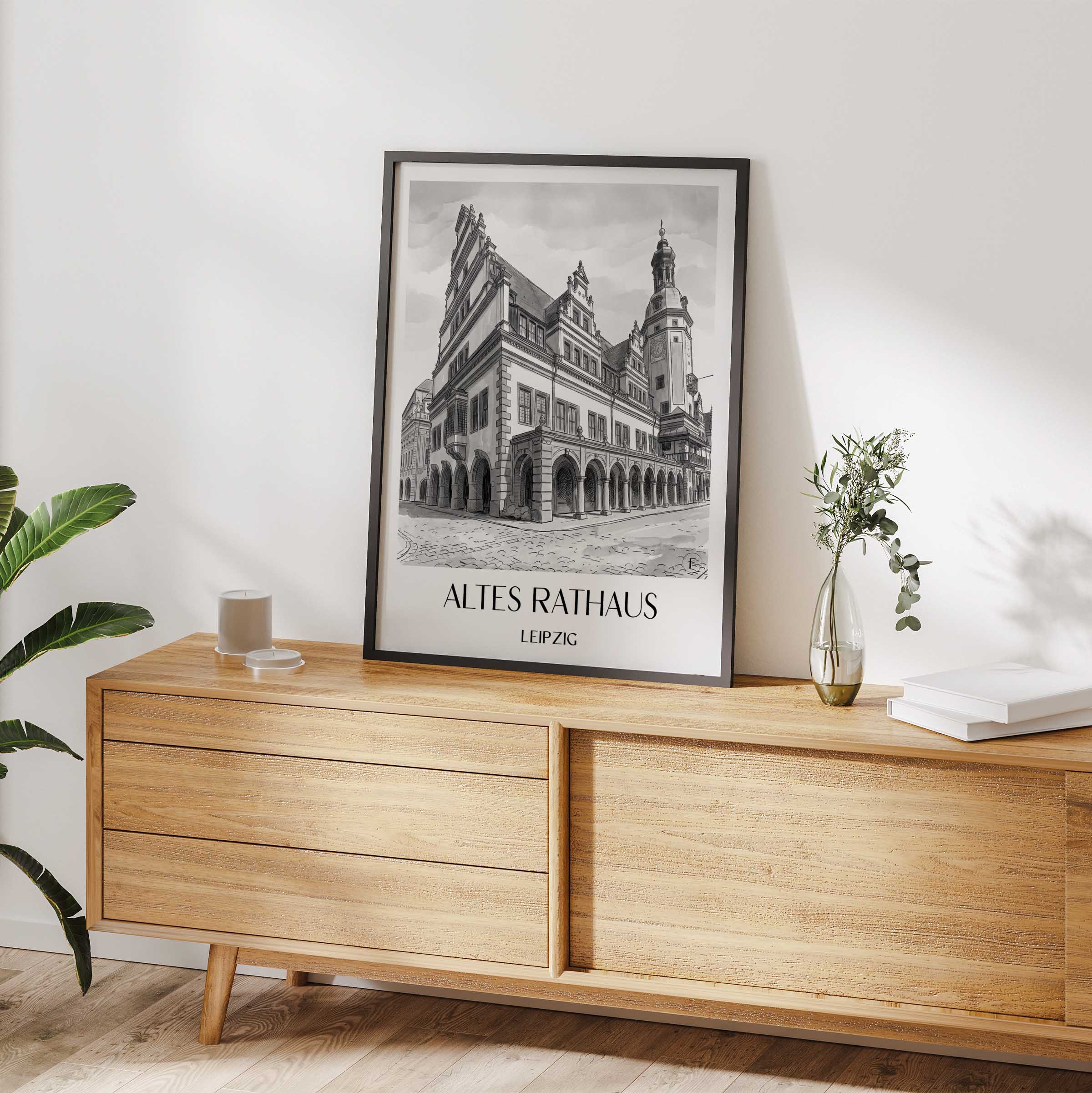 altes-rathaus-leipzig-deutschland-poster-aquarell-schwarz-weiss
