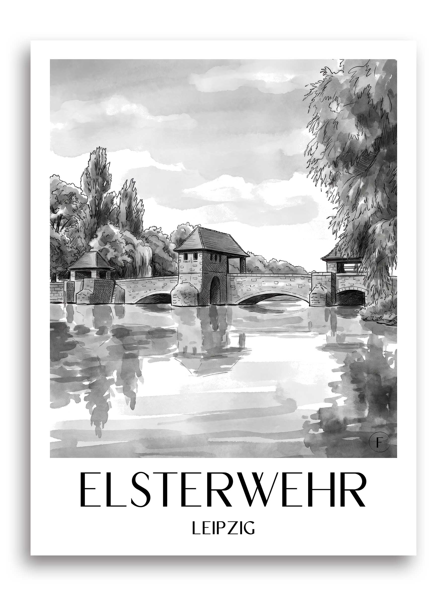 elsterwehr-leipzig-deutschland-poster-aquarell-schwarz-weiss