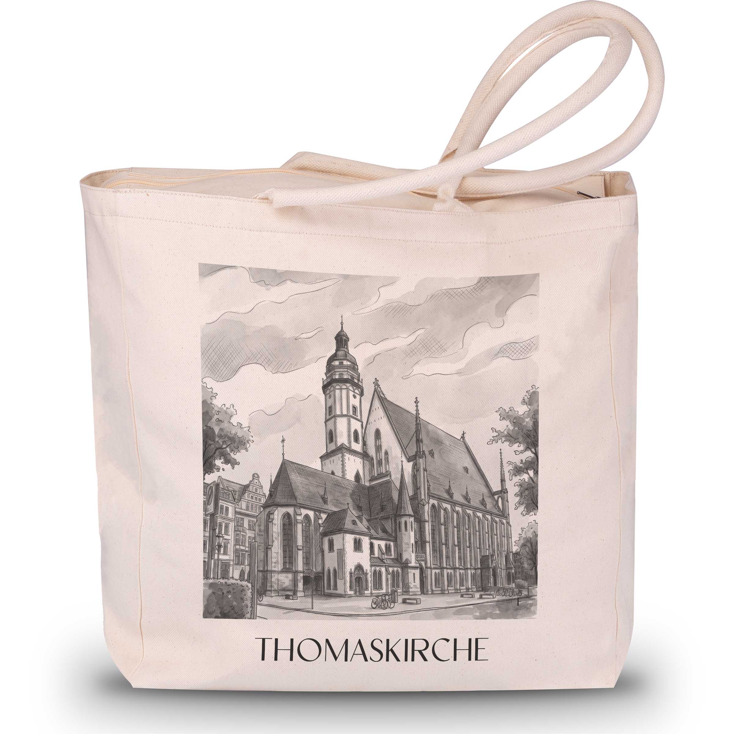 thomaskirche-leipzig-deutschland-einkaufstasche-aquarell-schwarz-weiss