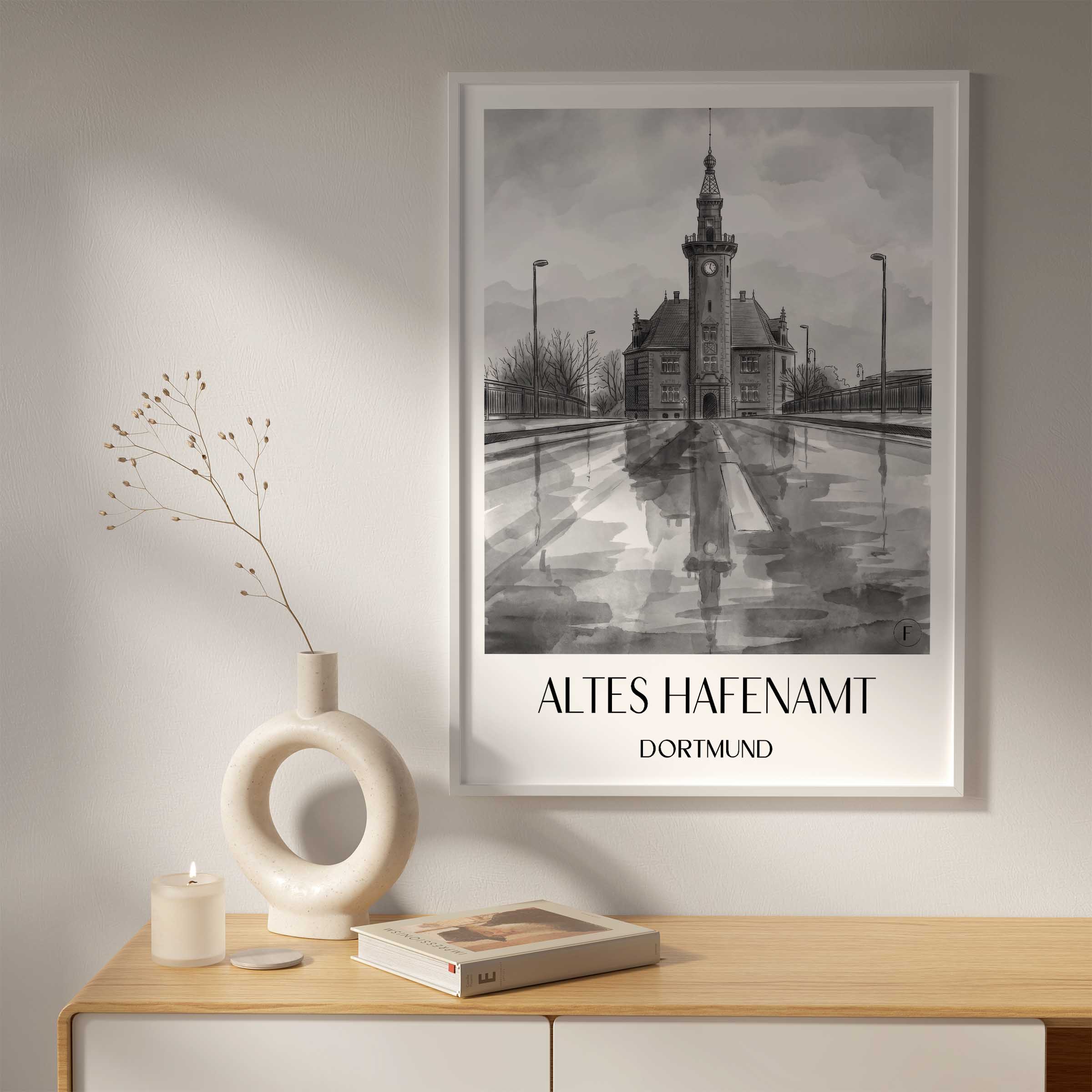 altes-hafenamt-dortmund-deutschland-poster-aquarell-schwarz-weiss