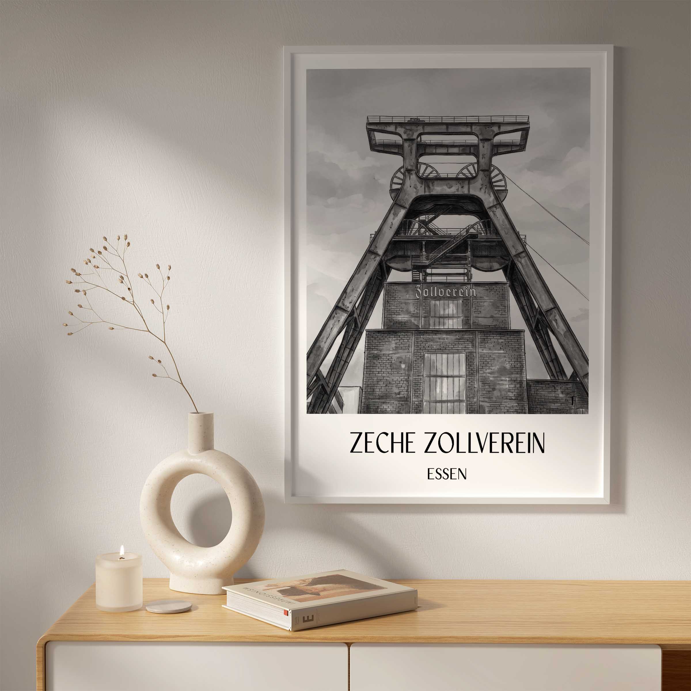 zeche-zollverein-essen-deutschland-poster-aquarell-schwarz-weiss