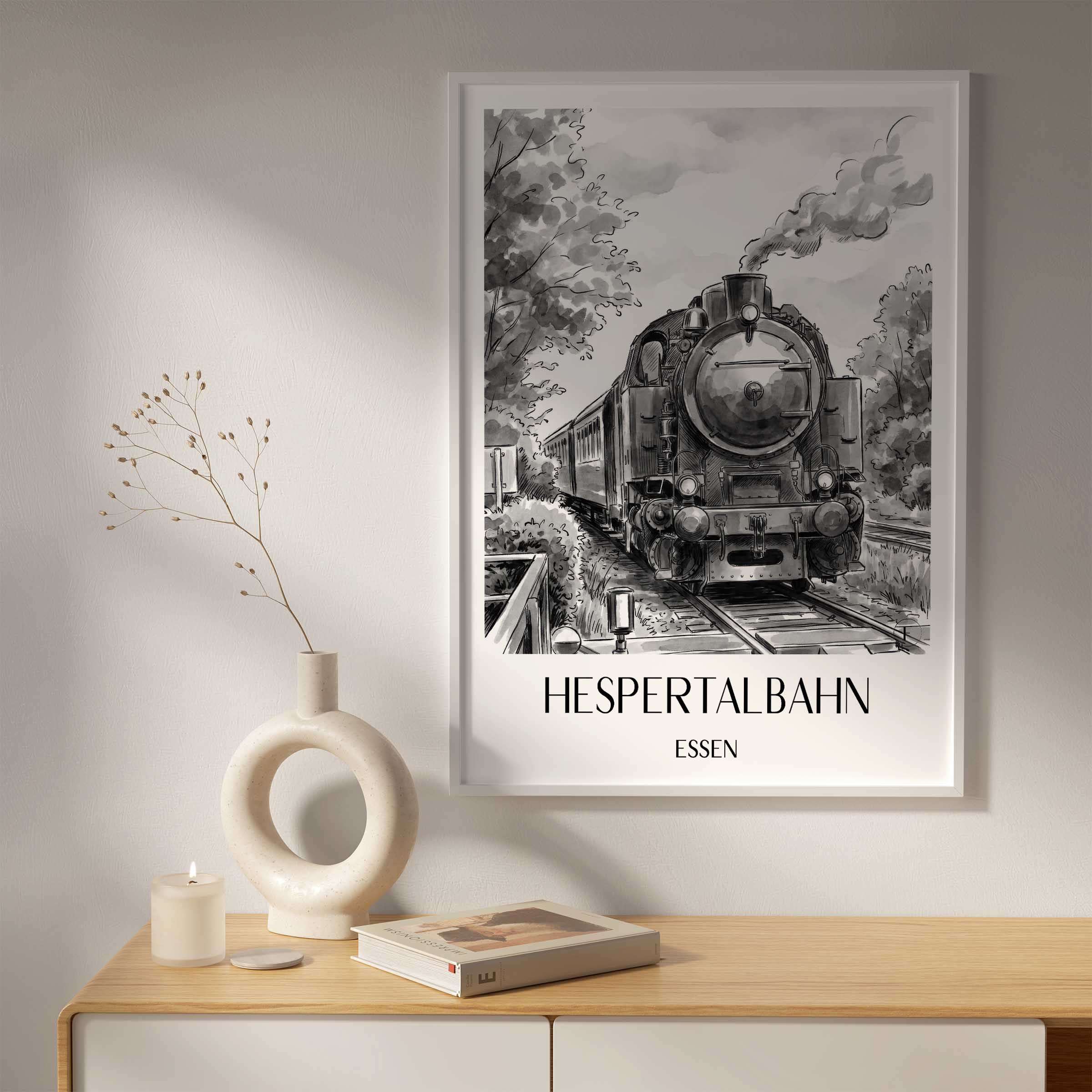 hespertalbahn-essen-deutschland-poster-aquarell-schwarz-weiss