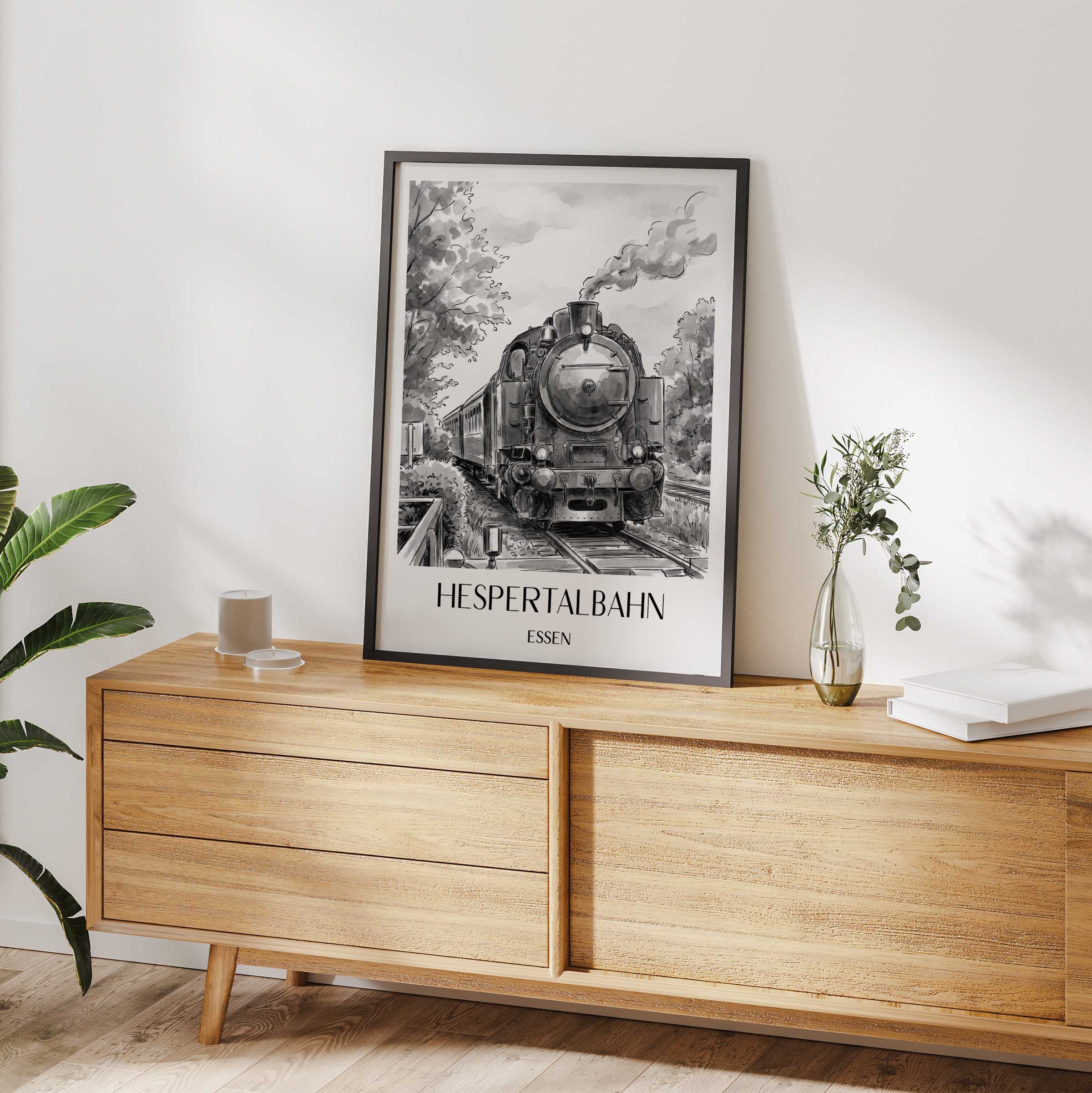 hespertalbahn-essen-deutschland-poster-aquarell-schwarz-weiss