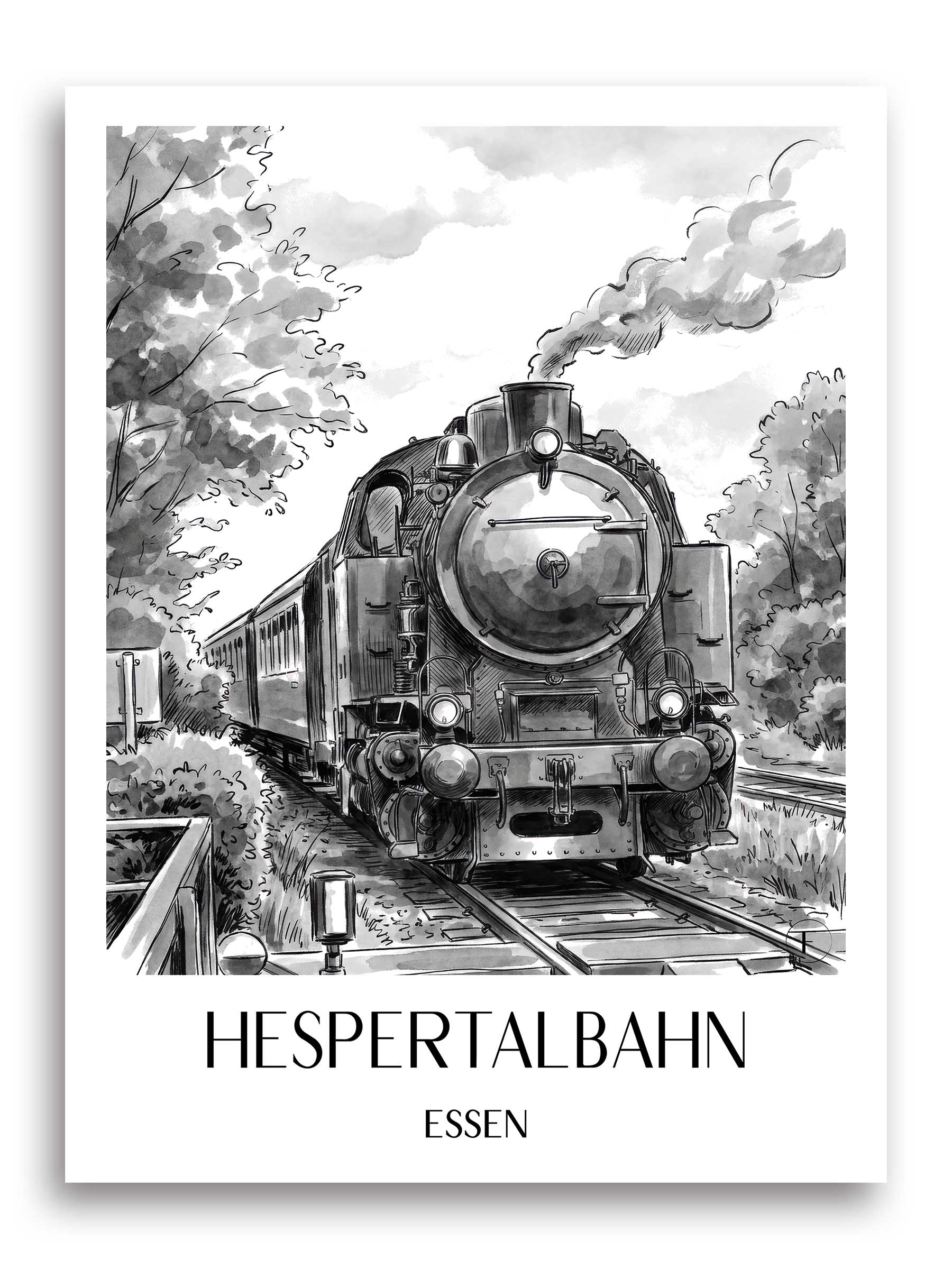 Hespertalbahn Poster - Essen - Deutschland Kunstdruck - Aquarell Schwarz-Weiß von A4 bis A1