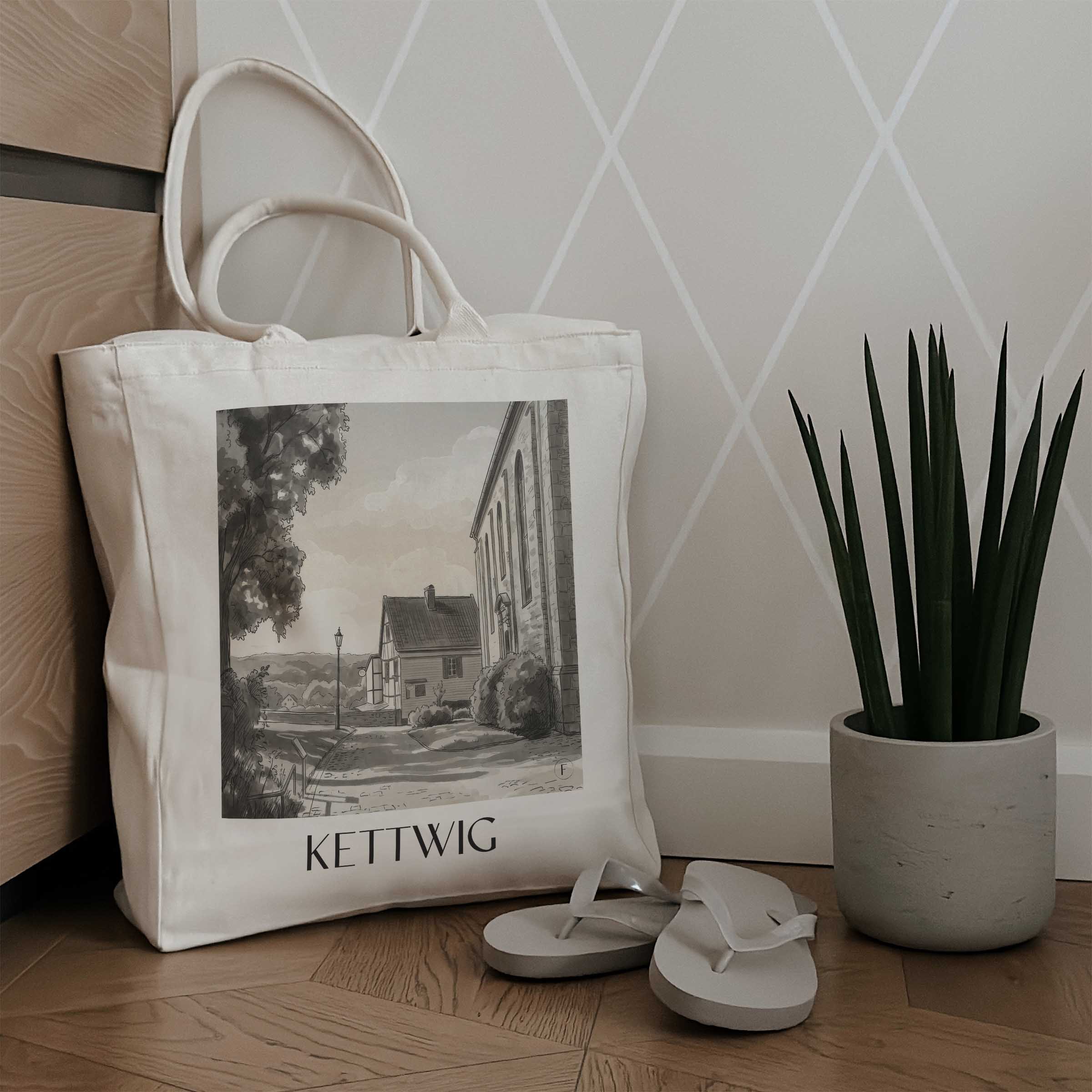 kettwig-essen-deutschland-einkaufstasche-aquarell-schwarz-weiss