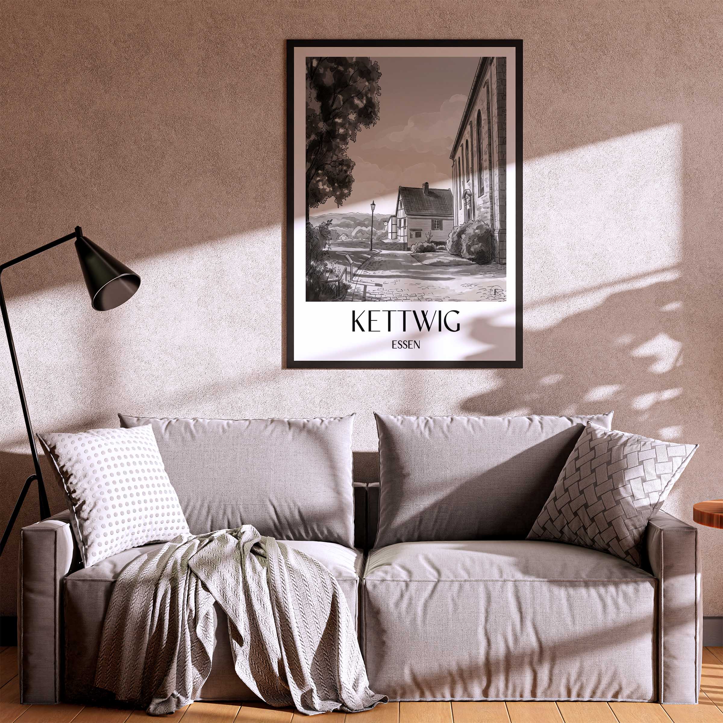 kettwig-essen-deutschland-poster-aquarell-schwarz-weiss